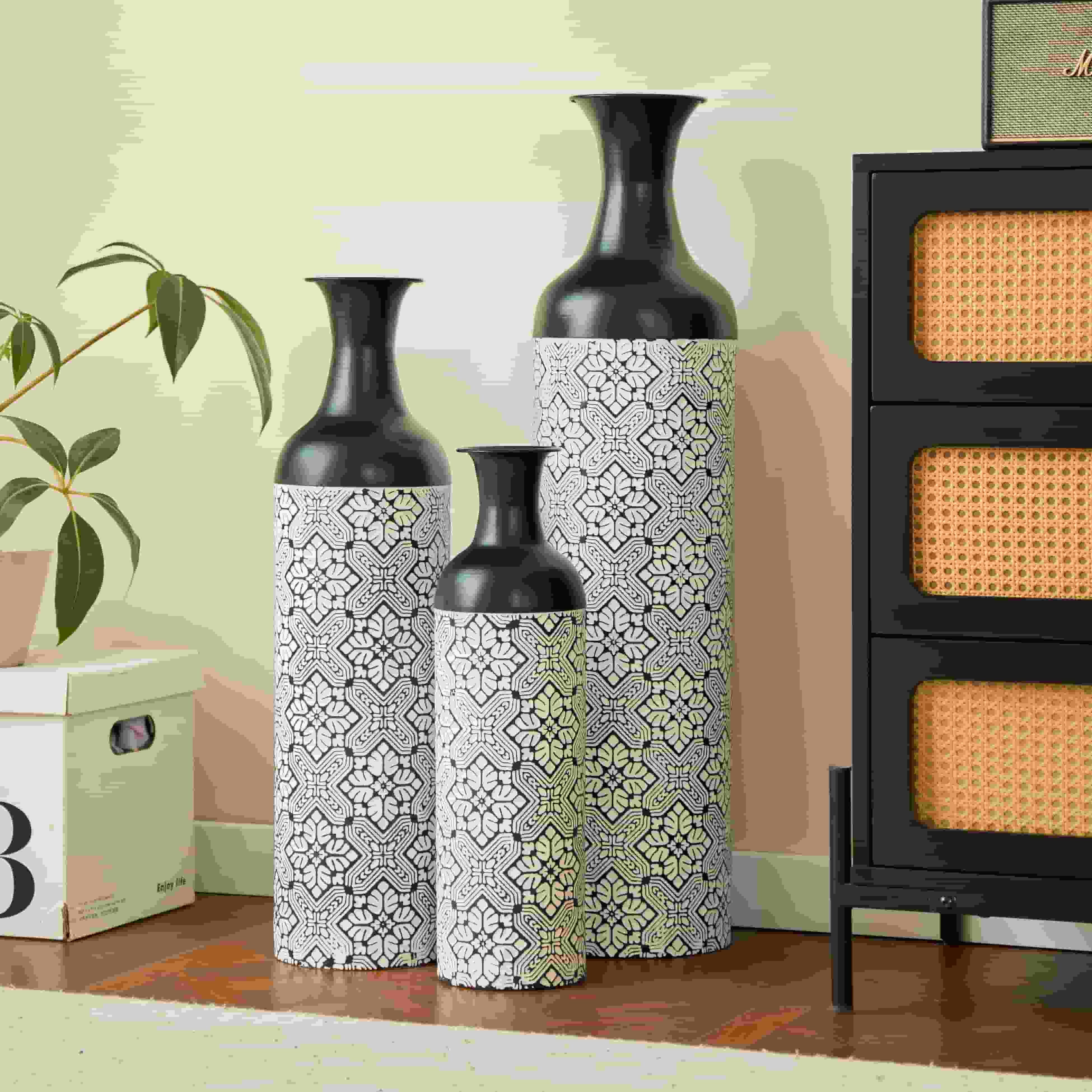 ANYSUN Dekovase Bodenvase Metall-Vasen-Set Tischvase modern Geometrisch Pampasgras (3er (83/66/50cm), Metallvasen-Set für Wohnzimmer, Flur & Büro – perfekt für Pampasgras