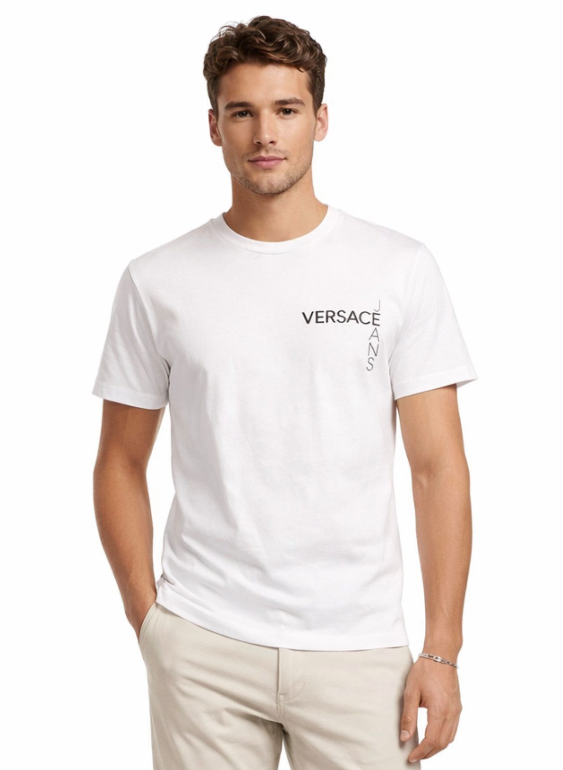 Versace Jeans Couture Print-Shirt T-Shirt Logo-Print Doppelte Nähte am Saum für bessere Formstabilität