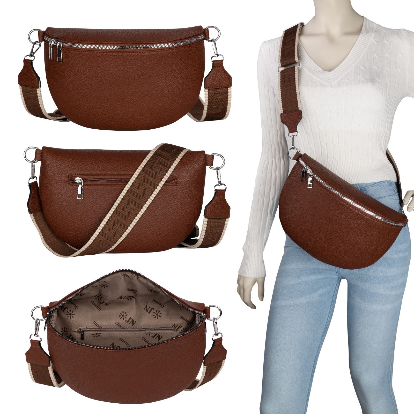 EAAKIE Gürteltasche Bauchtasche Umhängetasche Crossbody-Bag Kunstleder Italy-Design, als Schultertasche, CrossOver, Umhängetasche tragbar