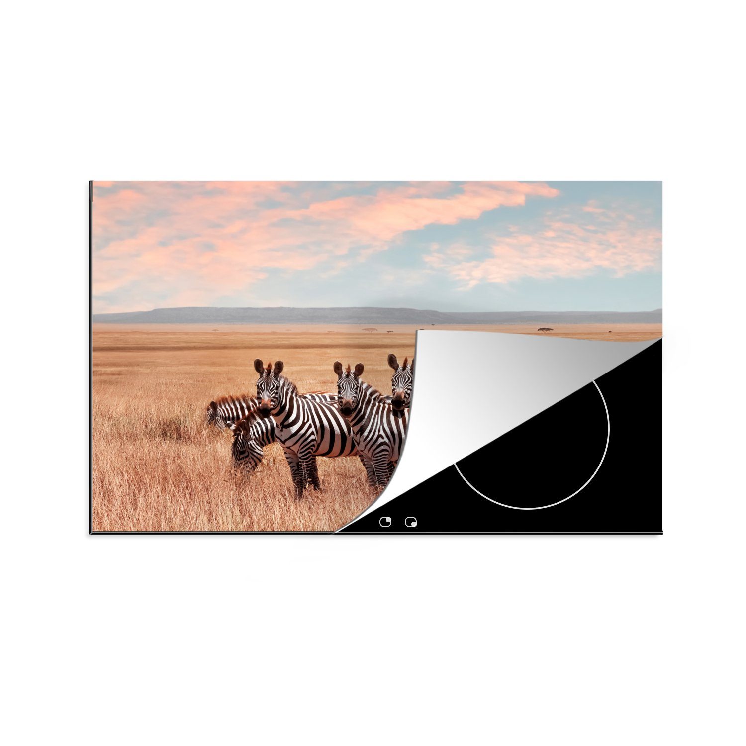 MuchoWow Herdblende-/Abdeckplatte Zebras auf dem Lande, Vinyl, (1 tlg), 81x52 cm, Induktionskochfeld Schutz für die küche, Ceranfeldabdeckung