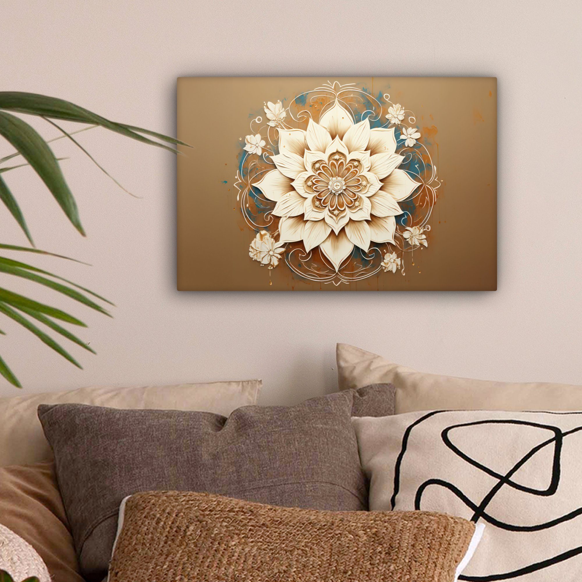 OneMillionCanvasses® Leinwandbild Mandala - Blumen - Weiß - Braun, Fotodruc günstig online kaufen