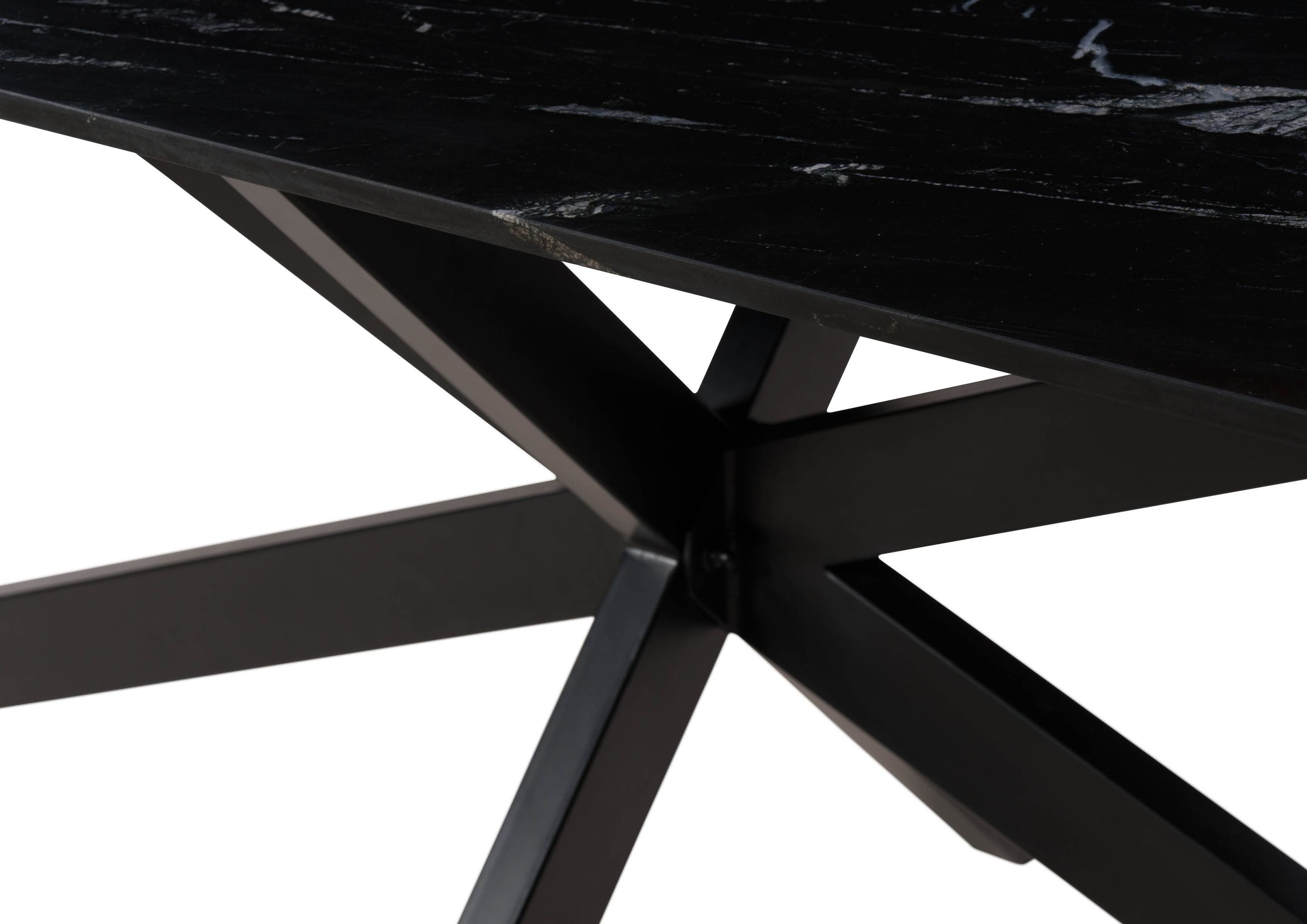 Massivmoebel24 Esstisch BARCELONA (Massivholz, Massivholztisch), 180x100x76 Marmor schwarz / Kreuzgestell Eisen schwarz BARCELONA #411
