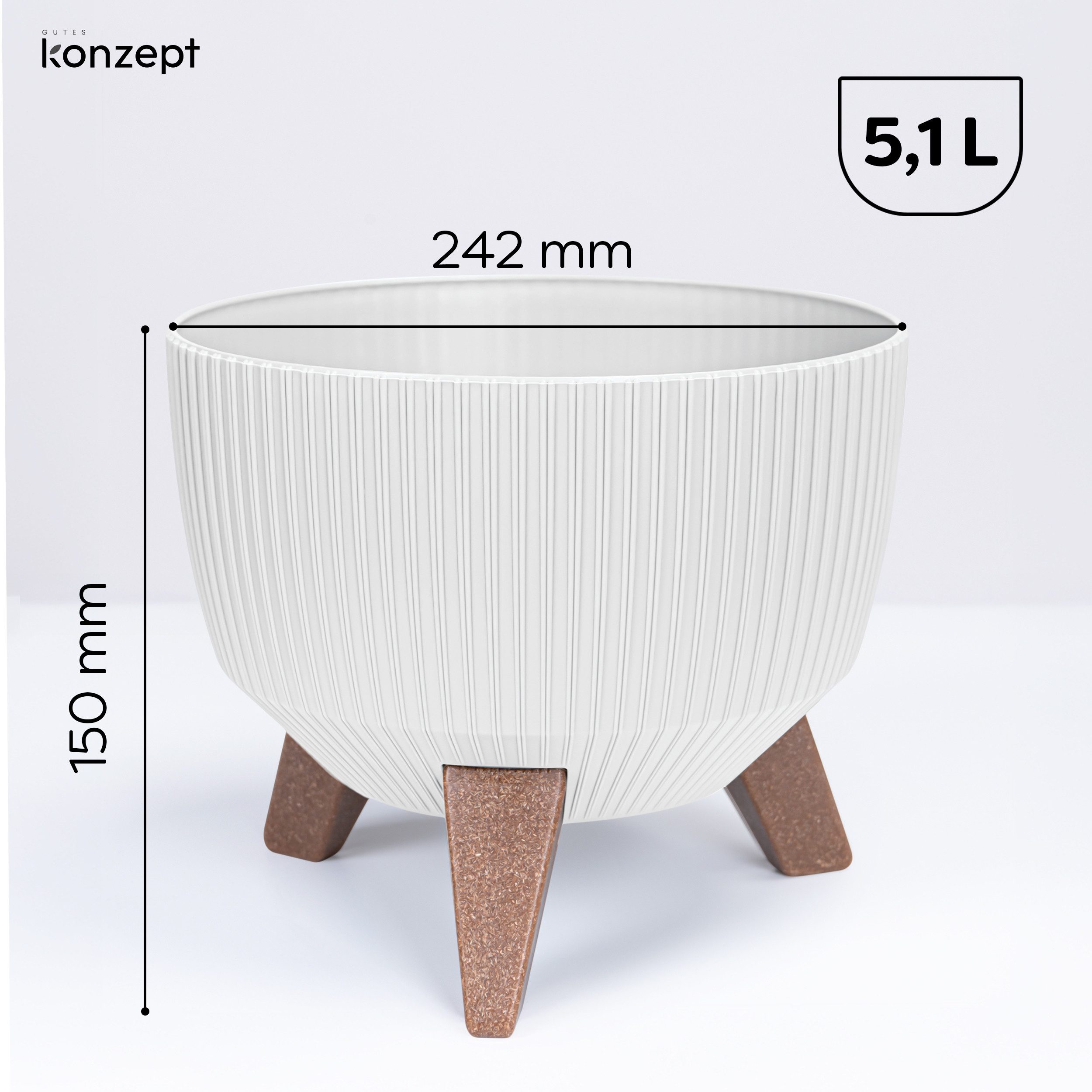 KONZEPT Blumentopf Pflanzschale 24/29cm Blumentopf mit Füßen, mit Wasserabfluss-Einsatz, wetterfest & UV-beständig, Übertopf für Innen & Außen – Bild 3 von 5