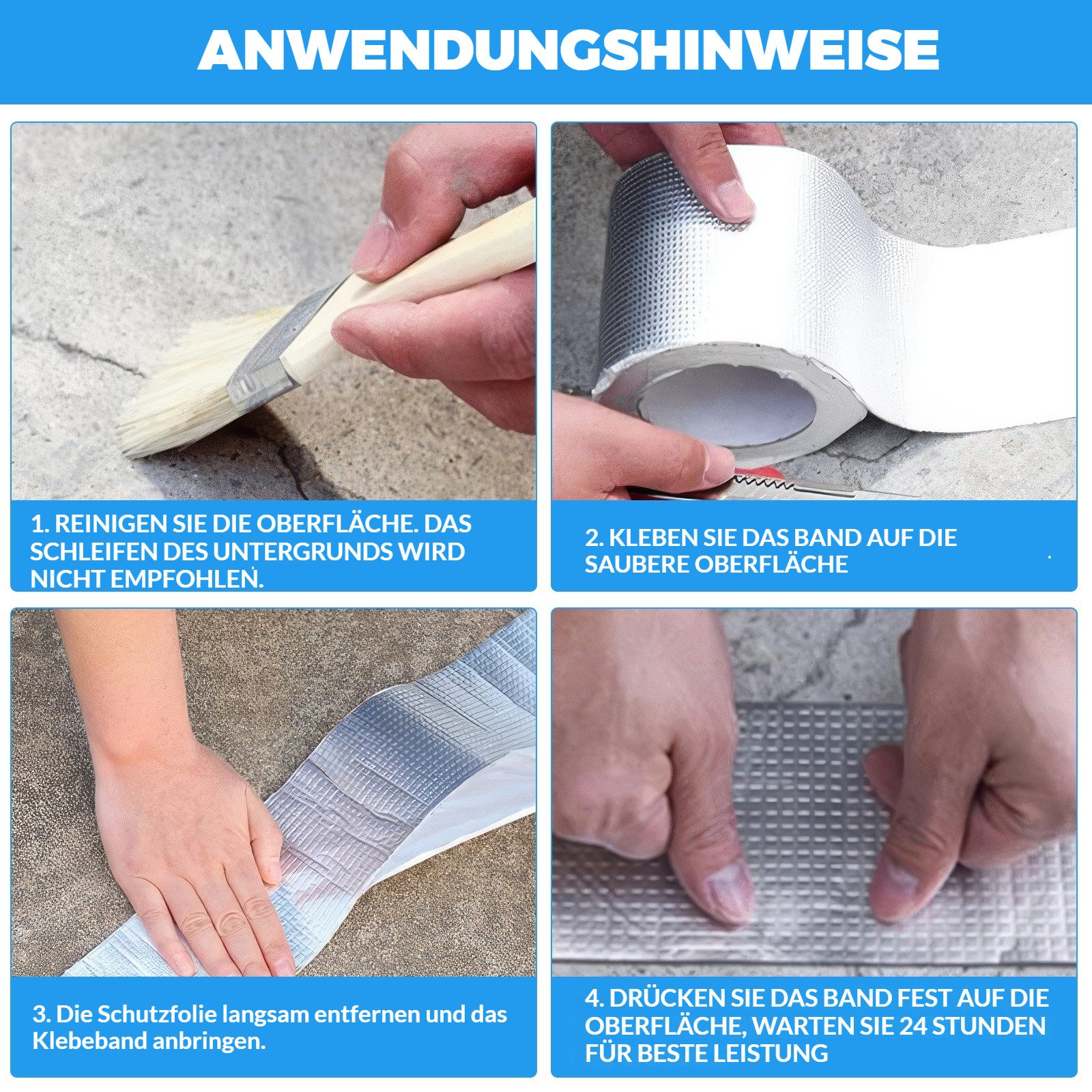 BlingBin Dichtungsband Selbstklebendes Aluminium Butyl-Reparaturband, (1 Stück, 1-St., 5 cm x 5 m x 1 mm), wasserdicht zum Abdichten und Befestigen gegen Undich – Bild 4 von 5