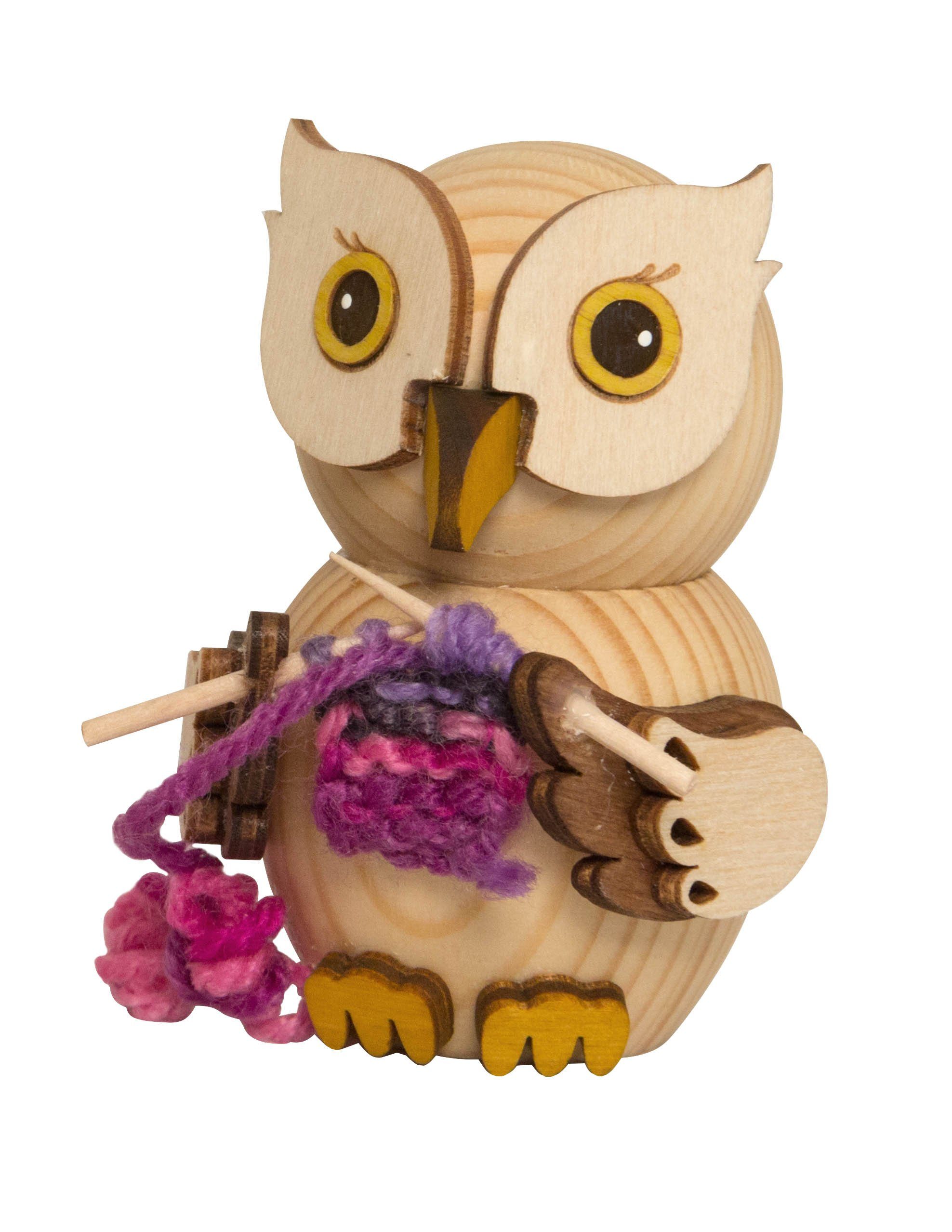 Kuhnert Dekofigur Mini-Eule mit Strickzeug - aus Holz gefertigt - ca. 7 cm günstig online kaufen