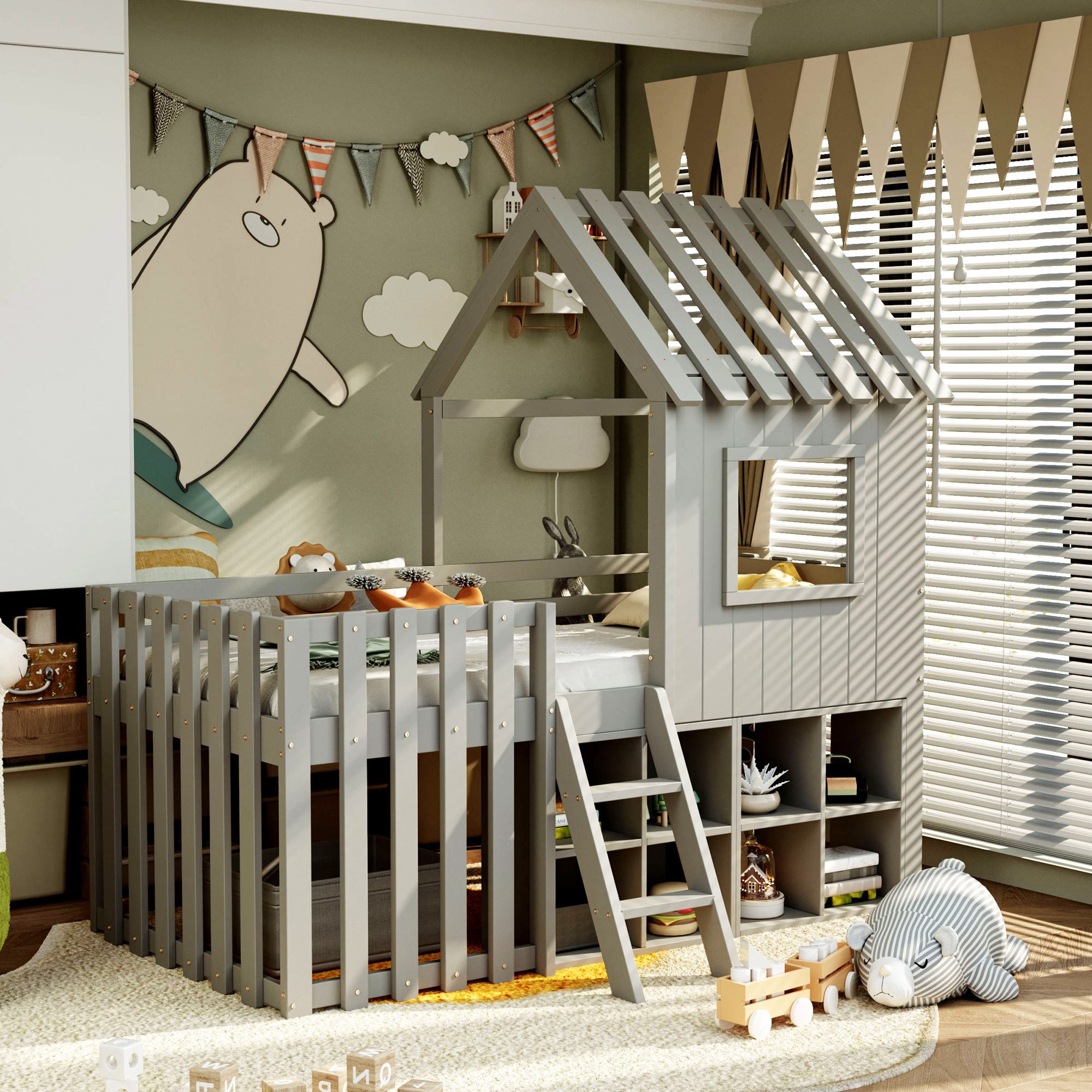 OKWISH Kinderbett Hochbett Holzbett (mit Fenster günstig online kaufen