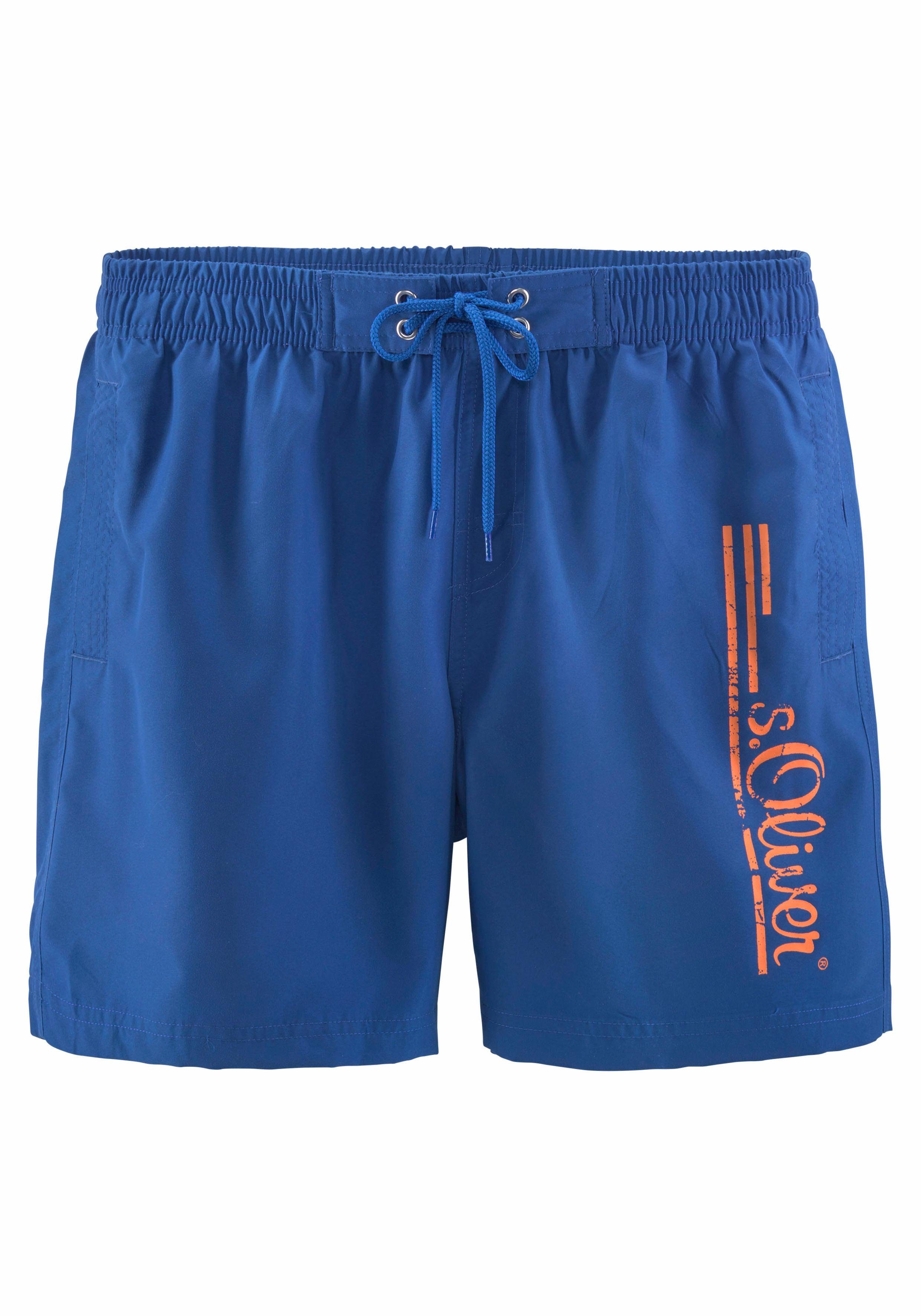 Logo-Print Used-Look royalblau im Philip s.Oliver Badeshorts mit