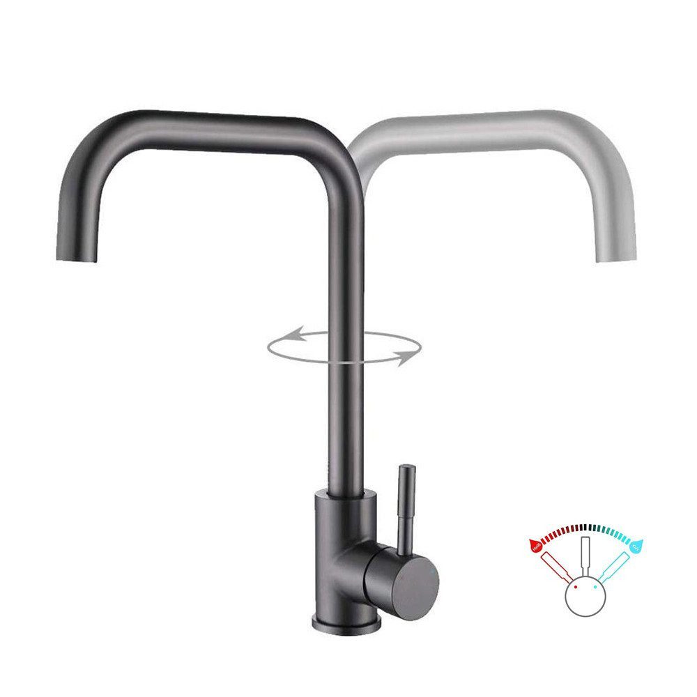 XERSEK Küchenarmatur Hochdruck Wasserhahn Küche Mischbatterien Küchenarmatur mit Brause (Einhebelmischer Mischbatterie, Küchenspüle Armatur Schwarz) Flexible Anschluss-Schläuche : 60 cm