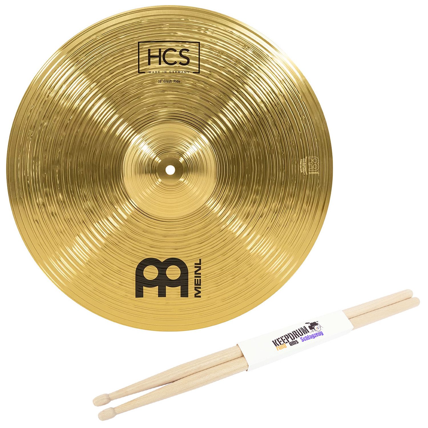 Becken MEINL HCS Crash-Ride Becken 18 mit Schlagzeugstöcken