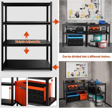 Super Solu Schwerlastregal Schwarz Profi Voll Legierter Stahl Steckregal Fachlast 150kg, 145Hx100Bx48T(cm) 4 Fächer Lagerregal 1-tlg.