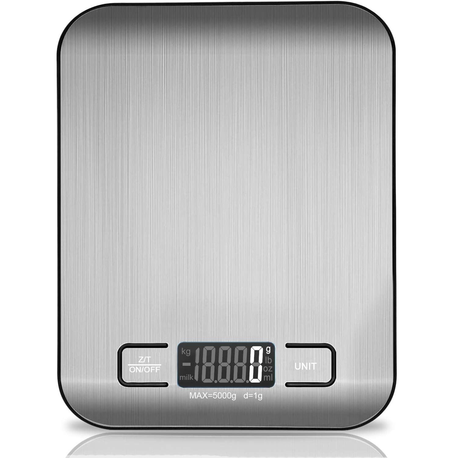 Küchenwaage Digital, 5 kg elektronische Kochwaage aus Edelstahl, Digitalwaage