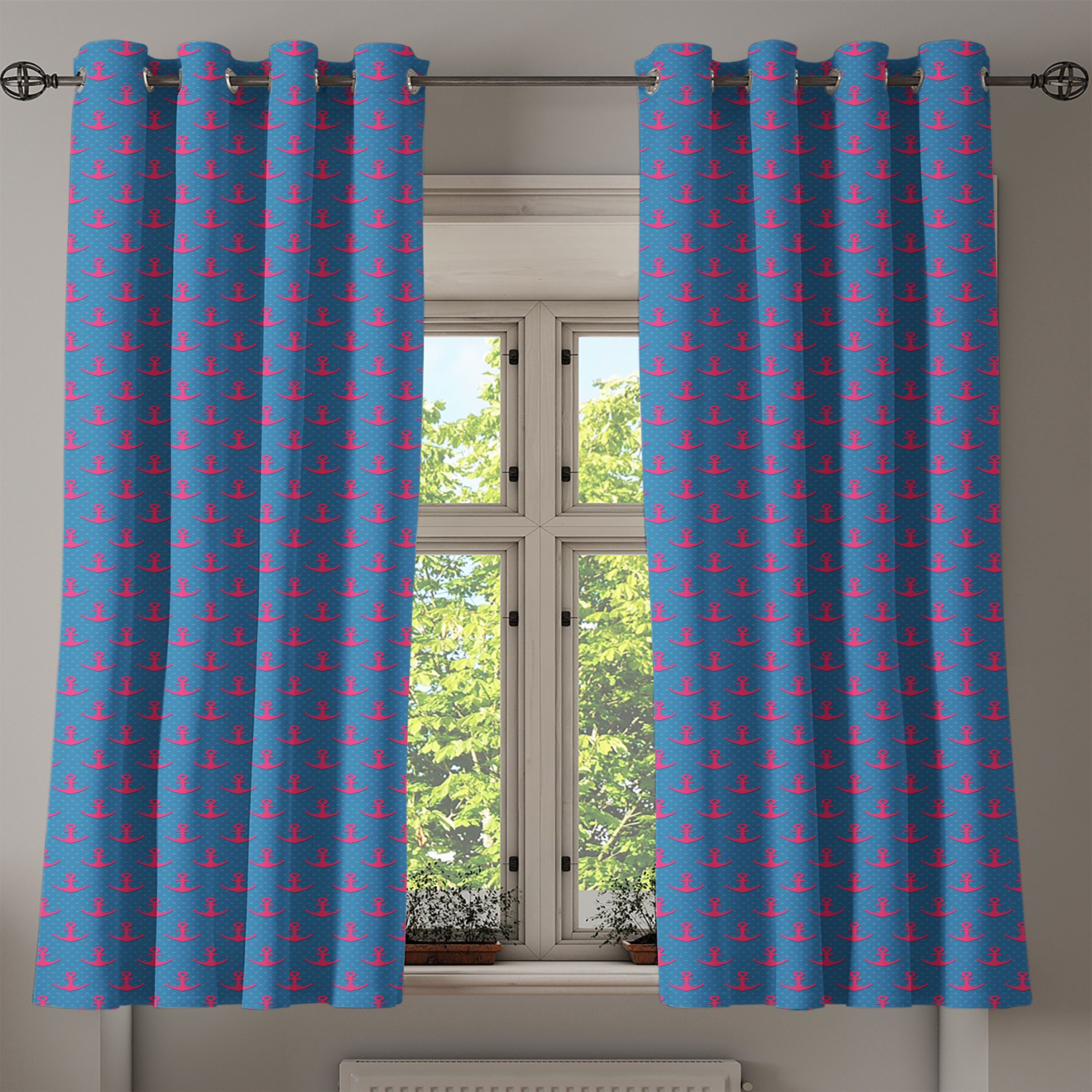 für 2-Panel-Fenstervorhänge punktiert Blau Schlafzimmer Gardine Anker Rosa auf Dekorative Abakuhaus, Wohnzimmer,