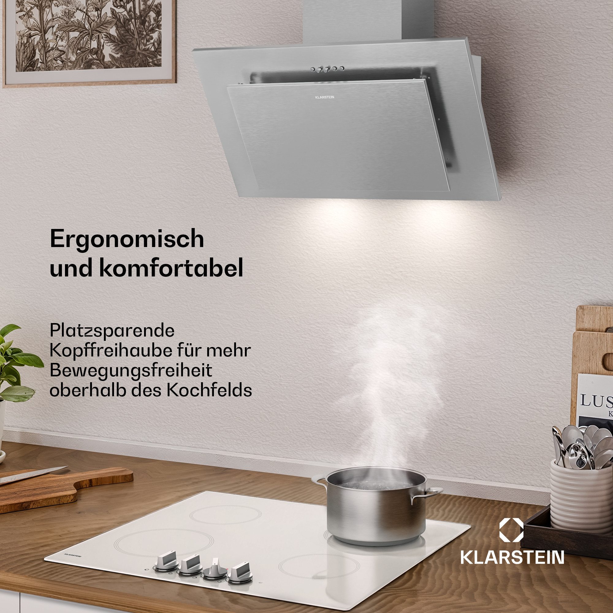 Klarstein Deckenhaube Athena Dunstabzugshaube Head free Umluft Abluft LED Edelstahl – Bild 2 von 5
