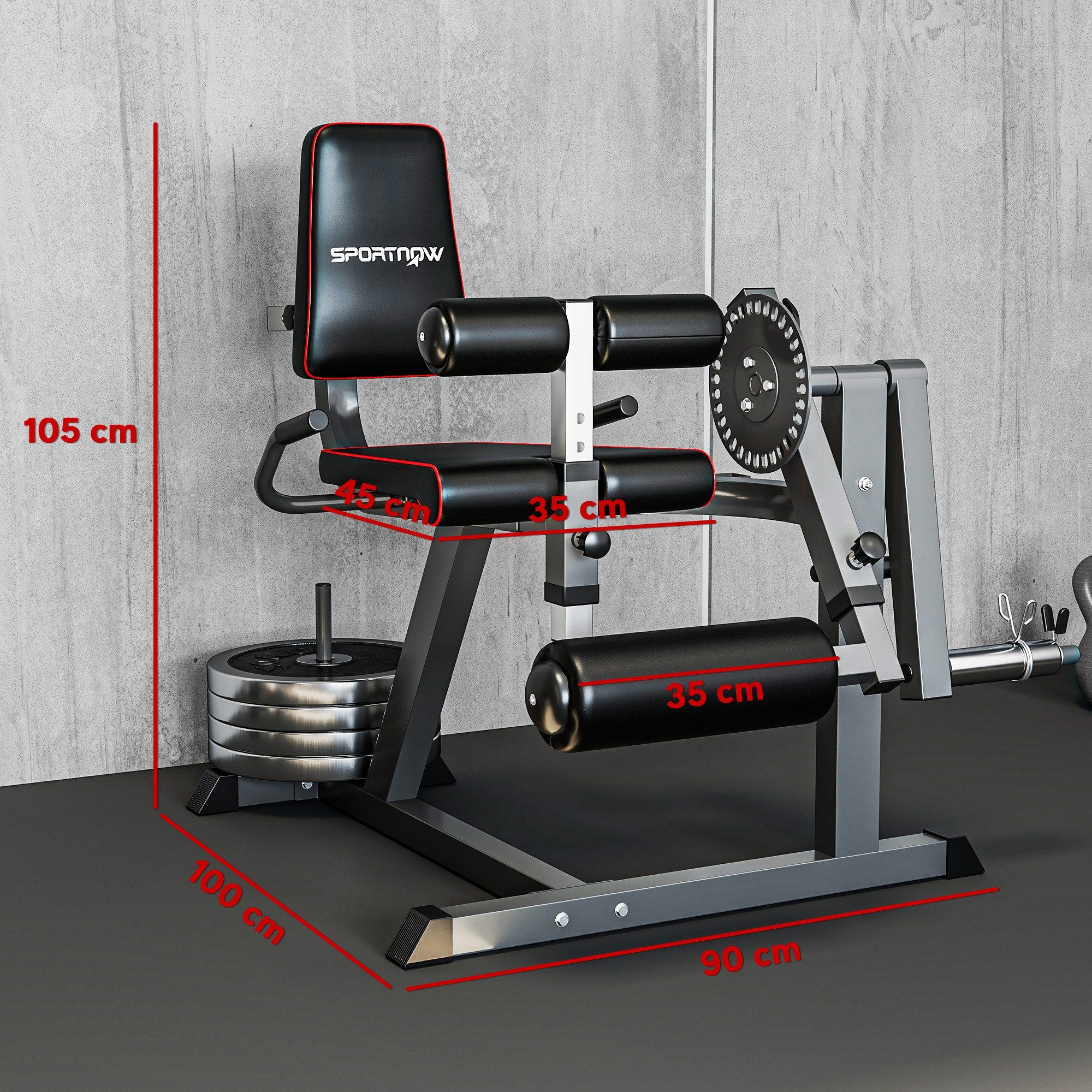 SPORTNOW Multitrainer Verstellbar Beinstrecker mit Plattenbeladung, (Beinbeuger, 1-St., Wadenmaschine), für Hüft-, Oberschenkel- und Unterkörper-Training