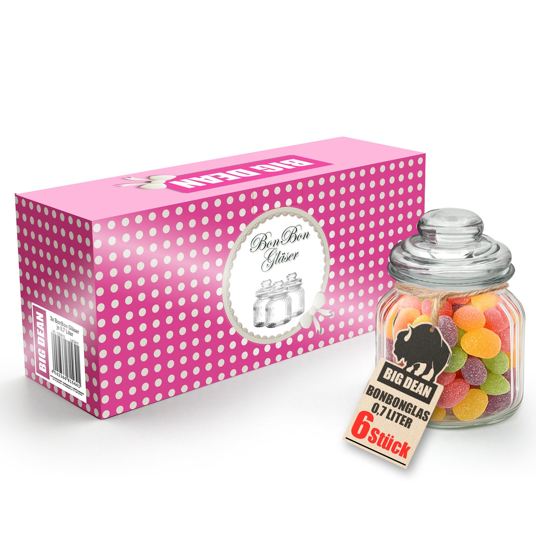 Vorratsglas 6x 700ml Bonboniere Bonbonglas mit Deckel in Geschenkbox
