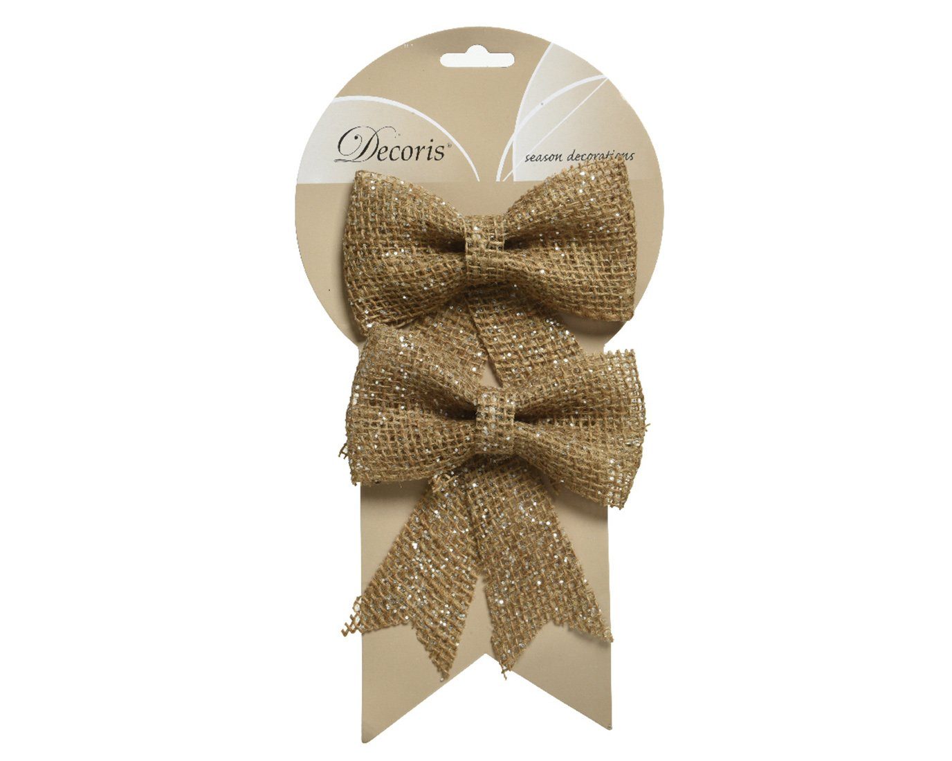 Kaemingk Christbaumschmuck, Schleifen aus Jute mit Glitzer 12cm 2er Set natur braun / silber