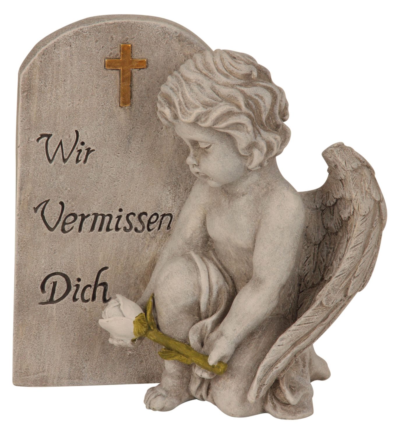 MF Grabkerze Gedenkfigur Solana Engel mit Spruchstein Wir Vermissen Dich grau 20cm (1-tlg)