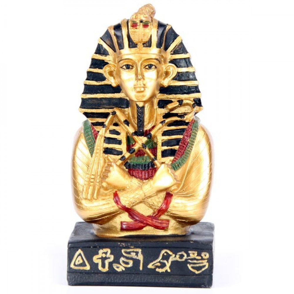 Skulptur Ägypten Figur Goldener ägyptischer Tutanchamun mit mit Stab und Dresch