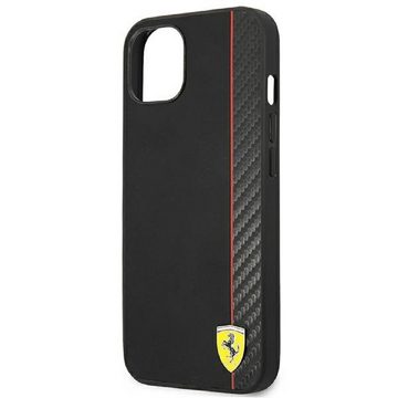 Ferrari Handyhülle Case schwarz Logo iPhone 14 Carbon-Look 6,1 Zoll, Kantenschutz