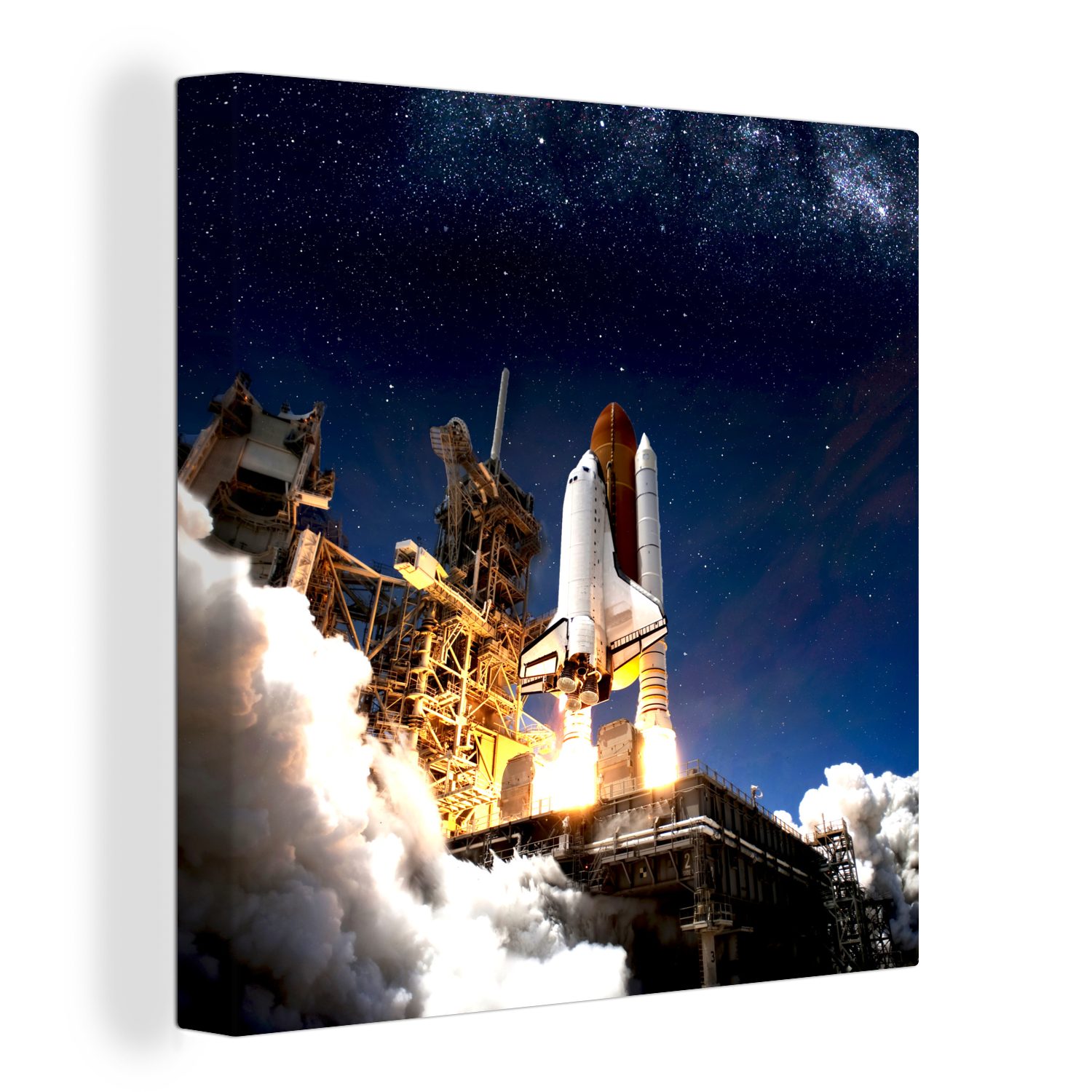 OneMillionCanvasses® Leinwandbild Rakete - Wolken - Weltraum, (1 St), Leinwand Bilder für Wohnzimmer Schlafzimmer