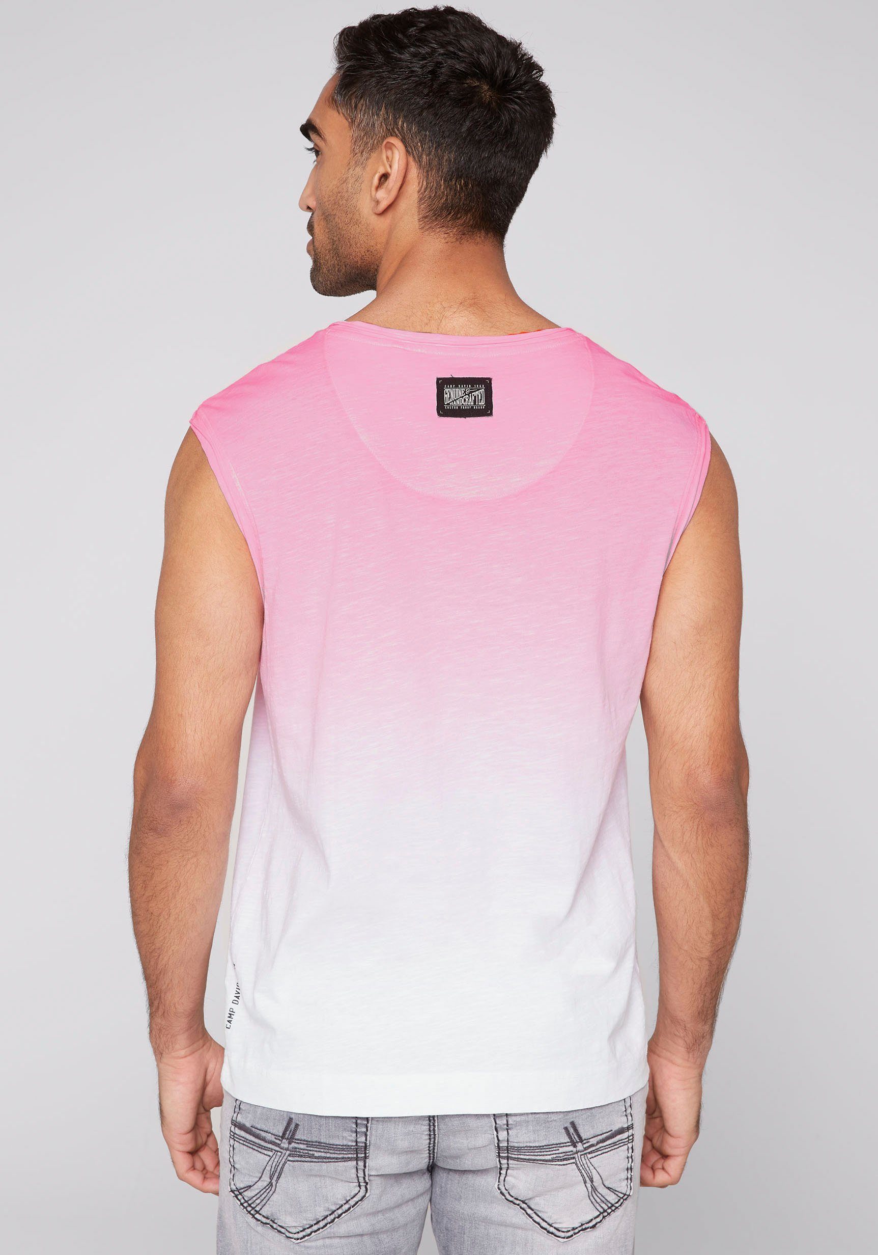 pink V-Shirt / CAMP neon DAVID opticwhite