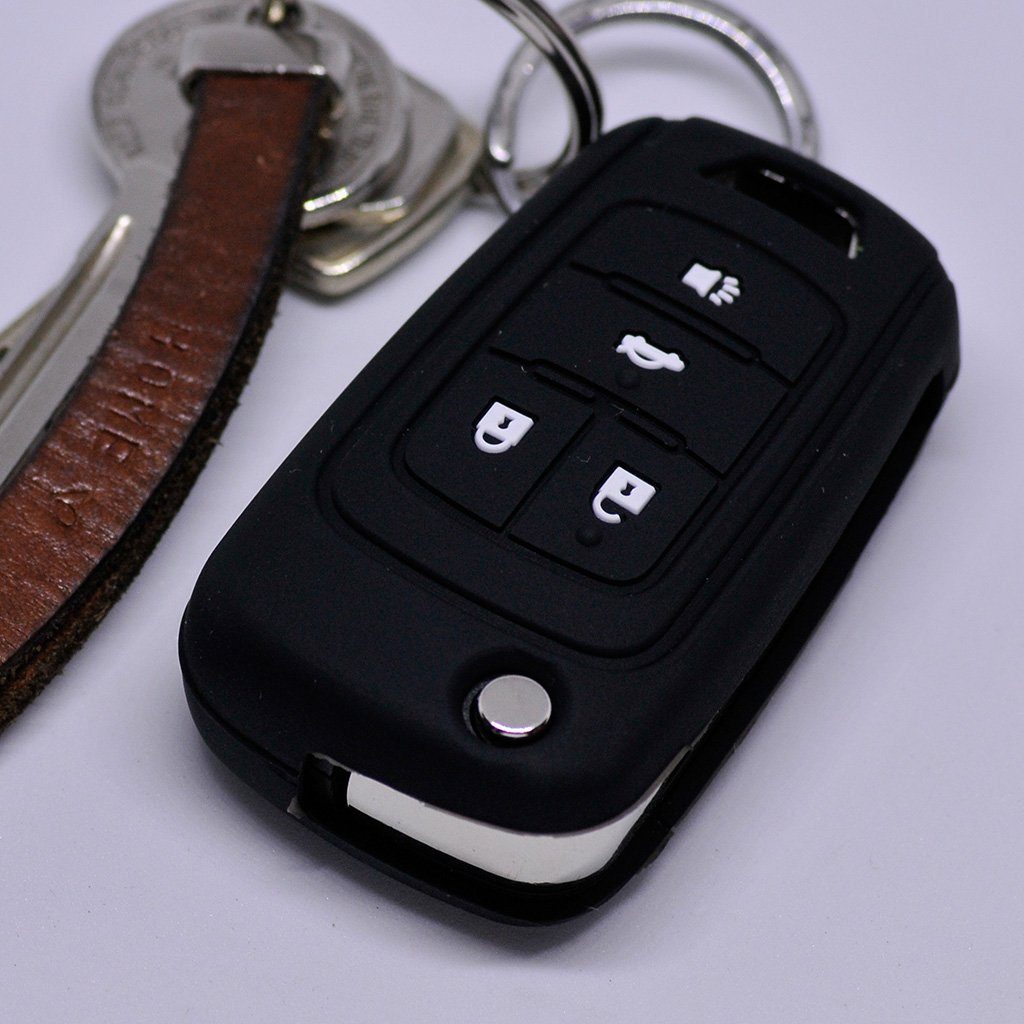 mt-key Chevrolet Softcase Schlüsseltasche 4 für Klappschlüssel 4 Schwarz, Autoschlüssel Buick Schutzhülle Tasten Tasten Silikon