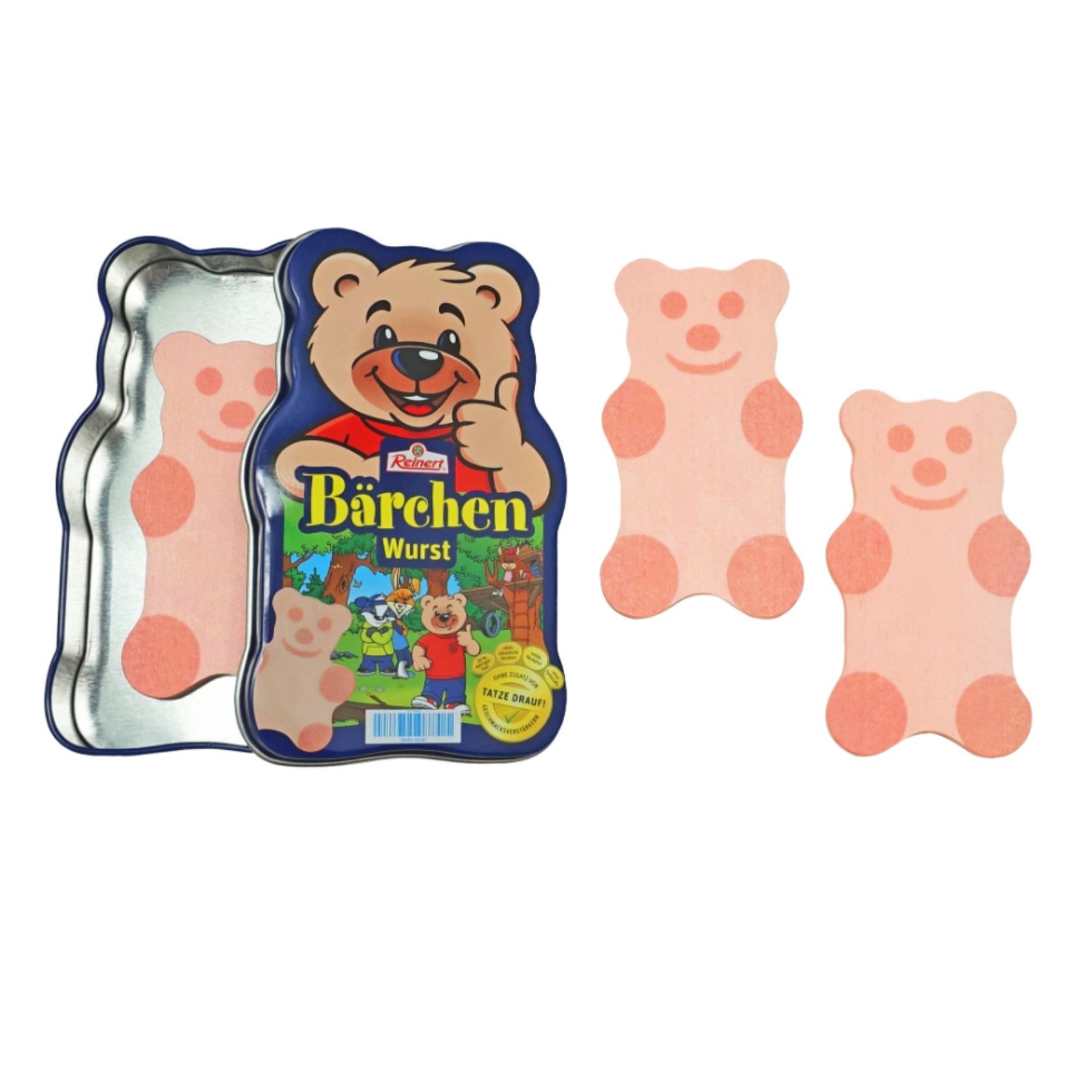 Chr. Tanner GmbH Spiellebensmittel Reinert Bärchen Wurst aus Holz in Metalldose, (Set, 4-tlg., 1), Perfekt für Kaufladen, Spielküche oder kreatives Rollenspiel