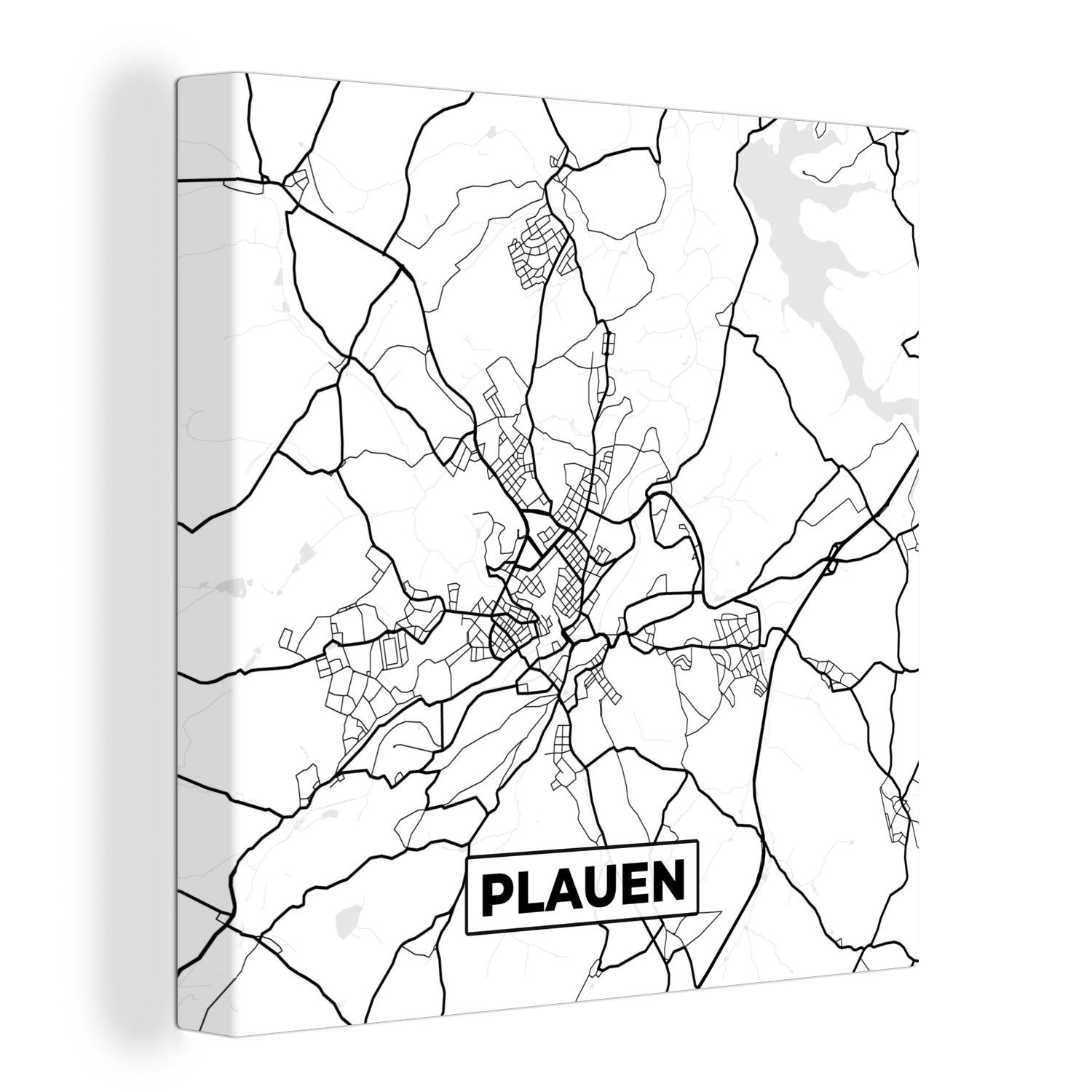 OneMillionCanvasses® Leinwandbild Plauen - Karte - Stadtplan, (1 St), Leinwand Bilder für Wohnzimmer Schlafzimmer