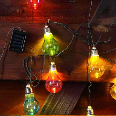 MARELIDA LED-Lichterkette LED Solar Lichterkette bunte Glühbirnen 10 warmweiße LED 4,5m outdoor, 10-flammig