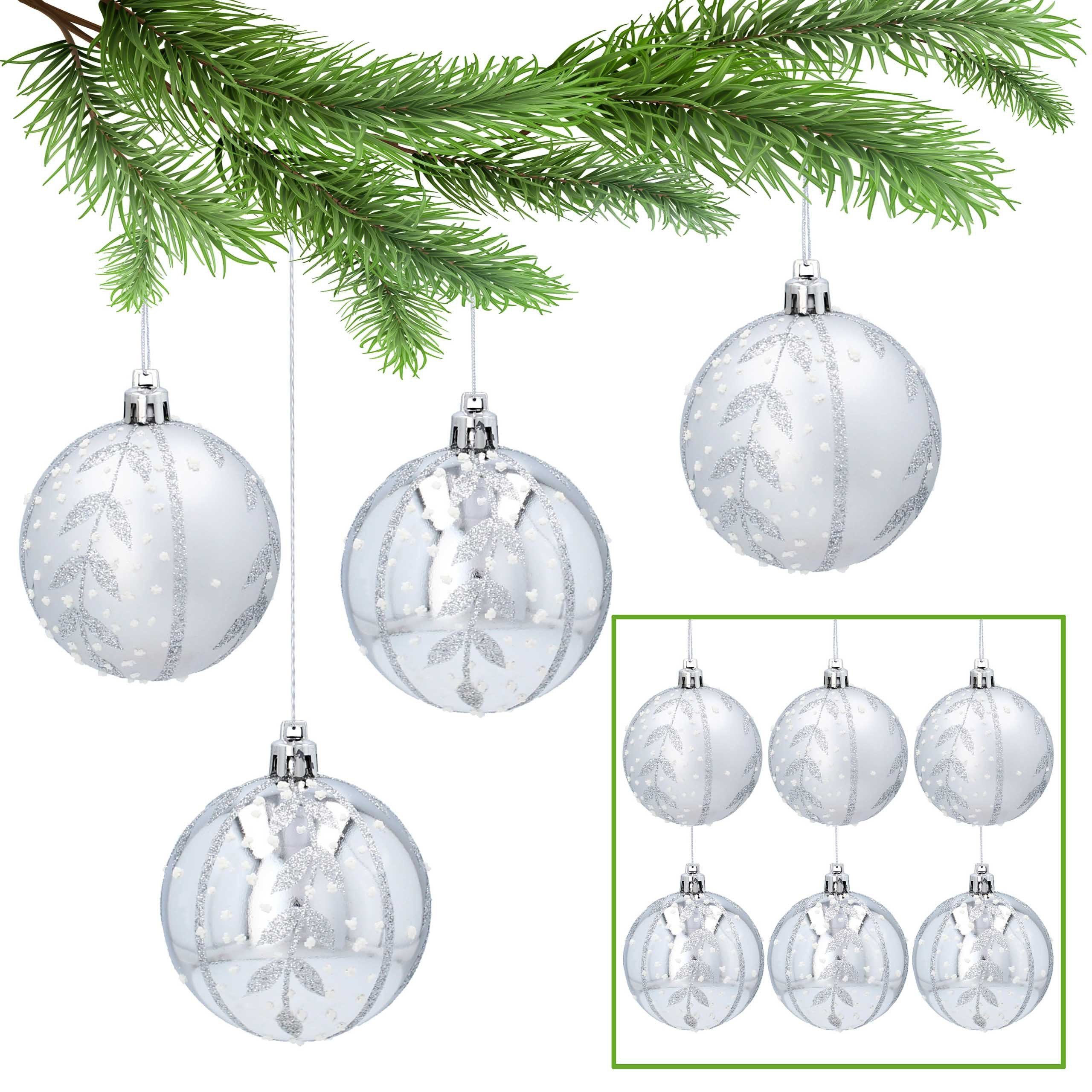 Sarcia.eu Weihnachtsbaumkugel Silberne kugeln mit Glitzter aus Kunststoff 7cm, 6Stück 1Pack