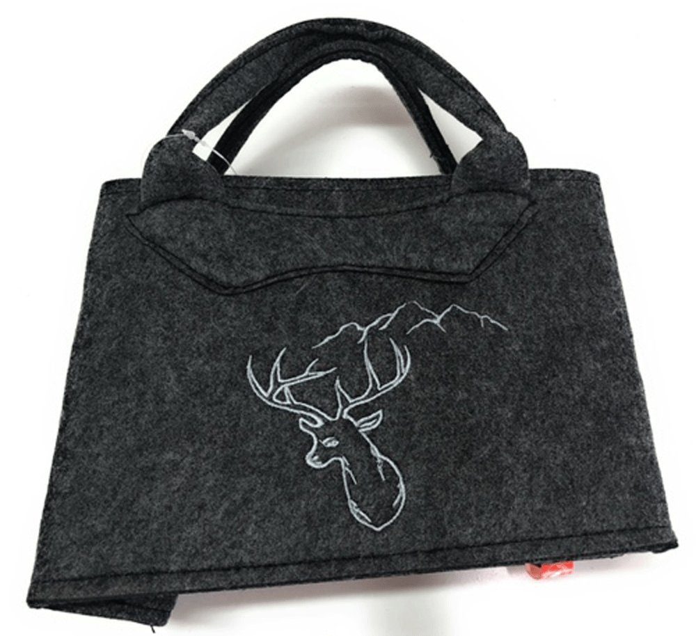 Steinnacher Bärbel Einkaufsshopper Filztasche dunkelgrau Hirschkopf Berge silber