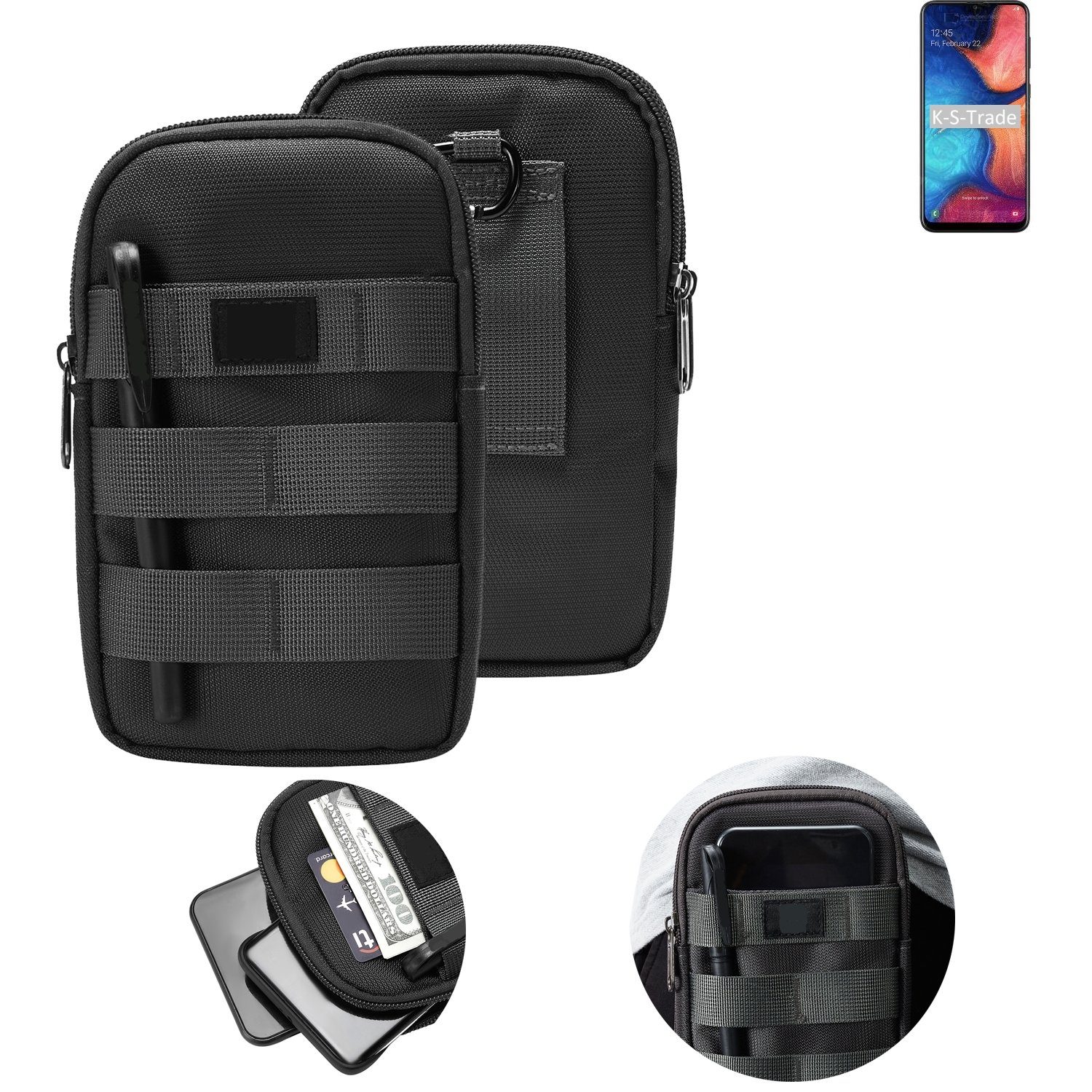 K-S-Trade Handyhülle für Samsung Galaxy A20, Holster Gürtel Tasche Handy Tasche Schutz Hülle dunkel-grau viele