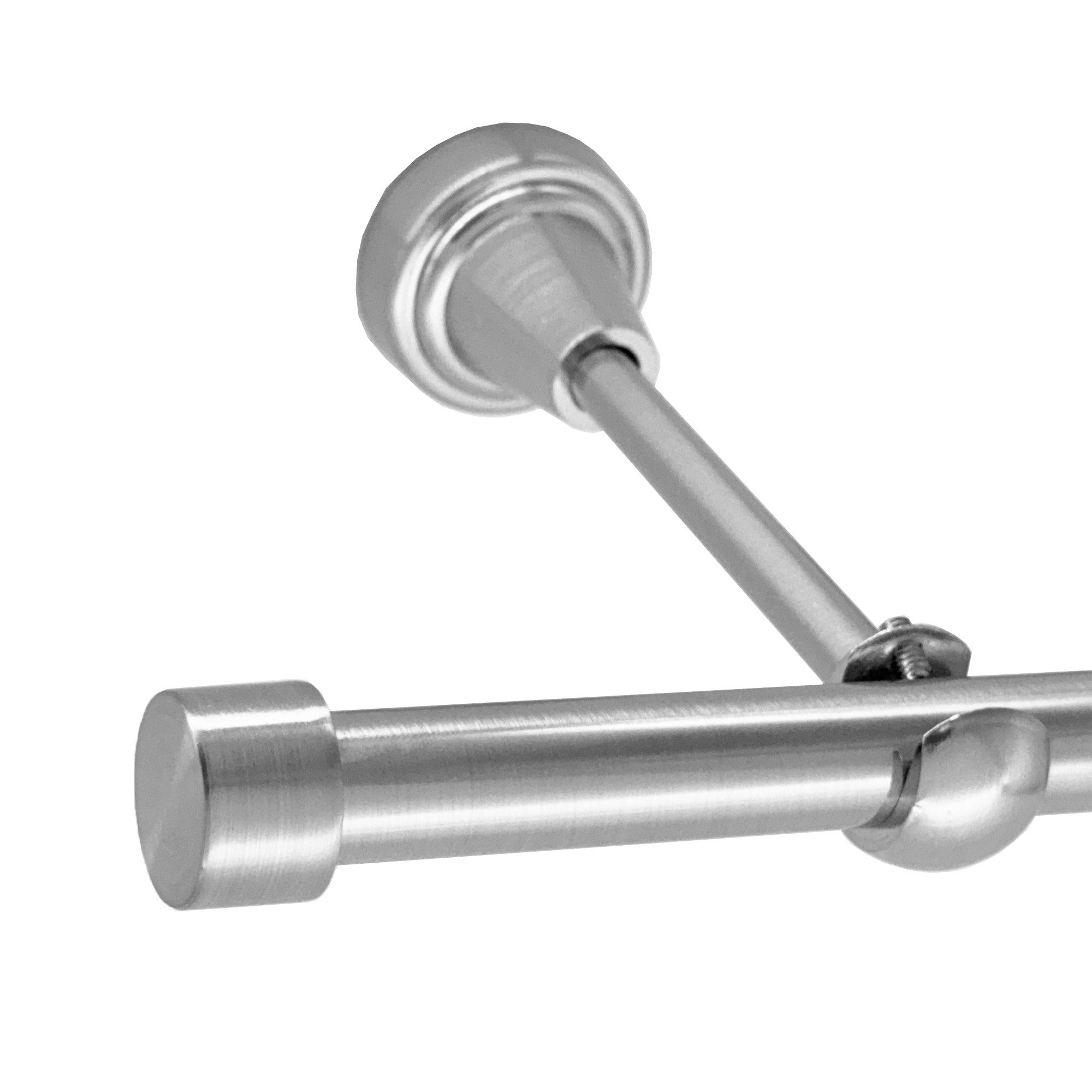BASIT Gardinenstange Rohr Edelstahloptik 16 mm mit Wandträgern 120 cm E16, Ø 16 mm, 1-läufig, verschraubt, Metall, H14 120 cm E16 Kappe