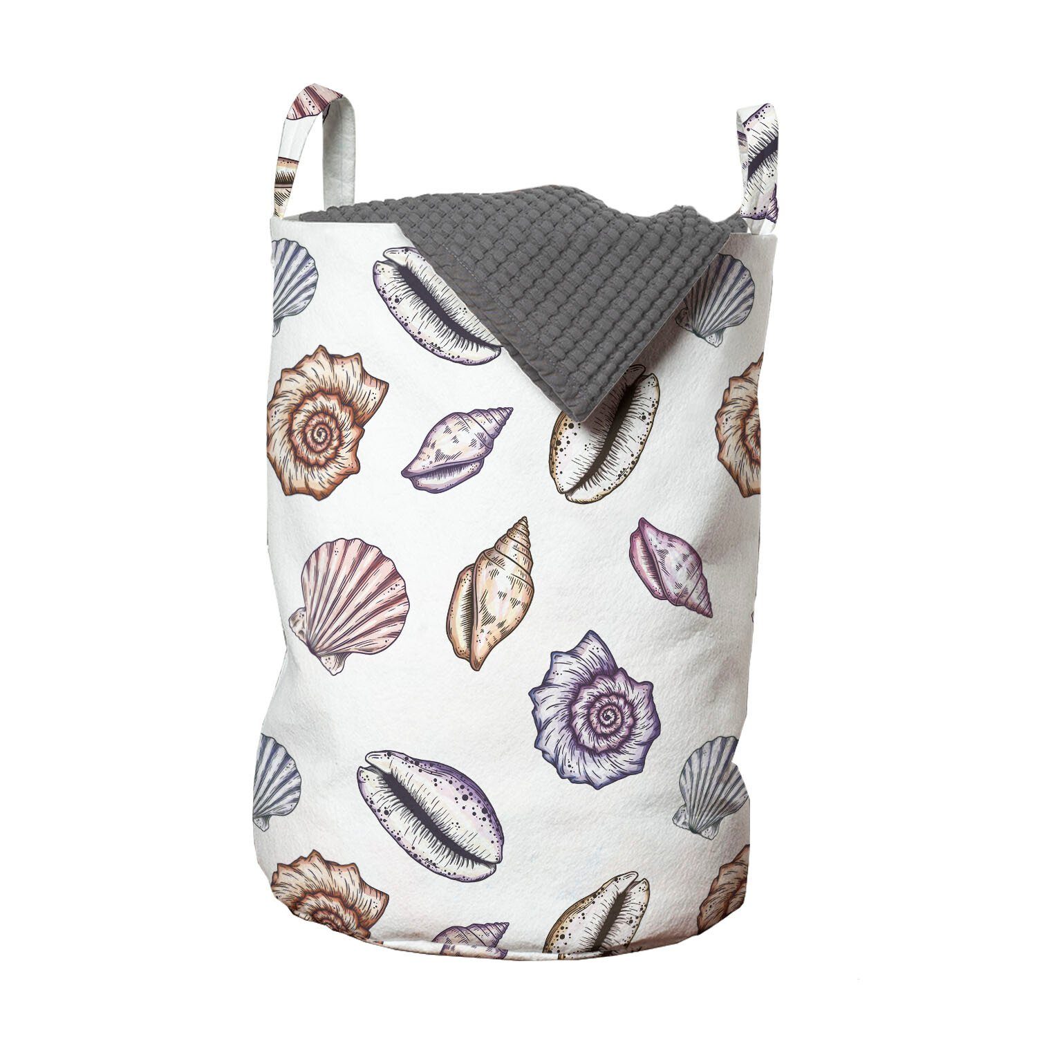 Abakuhaus Wäschesäckchen Wäschekorb mit Griffen Kordelzugverschluss für Waschsalons, Muscheln Marine Wasser Ornament