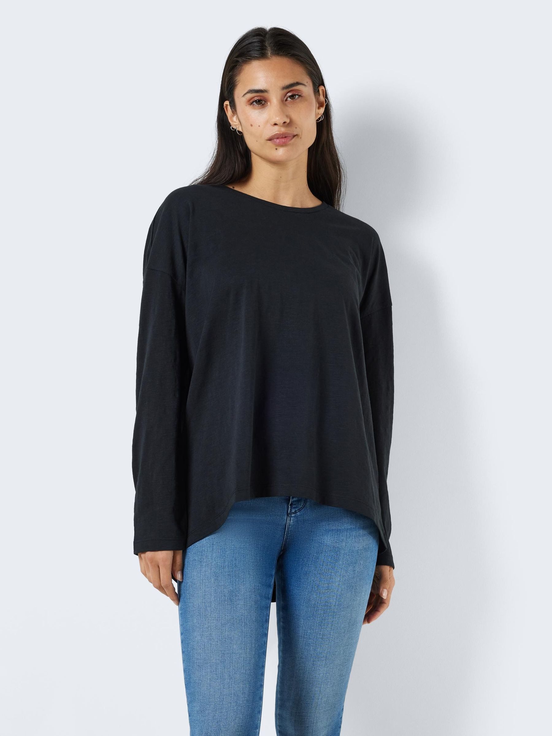 Noisy may Longpullover Lockeres Langarm Basic NMMATHILDE für Damen Recyceltes Material, Baumwolle nachhaltig Normal Fit Rundhals