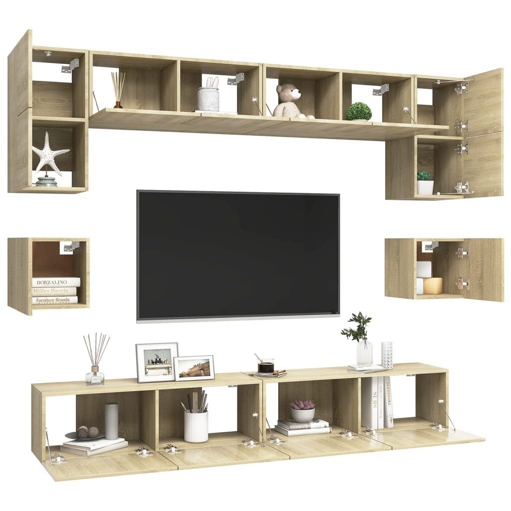 furnicato Sonoma-Eiche TV-Schrank Holzwerkstoff TV-Schrank-Set 8-tlg.