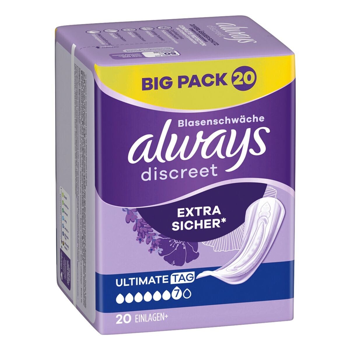 always Inkontinenz-Einlage Discreet + Ultimate Tag, 7, 20-St., Saugstärke 7, starke Blasenschwäche