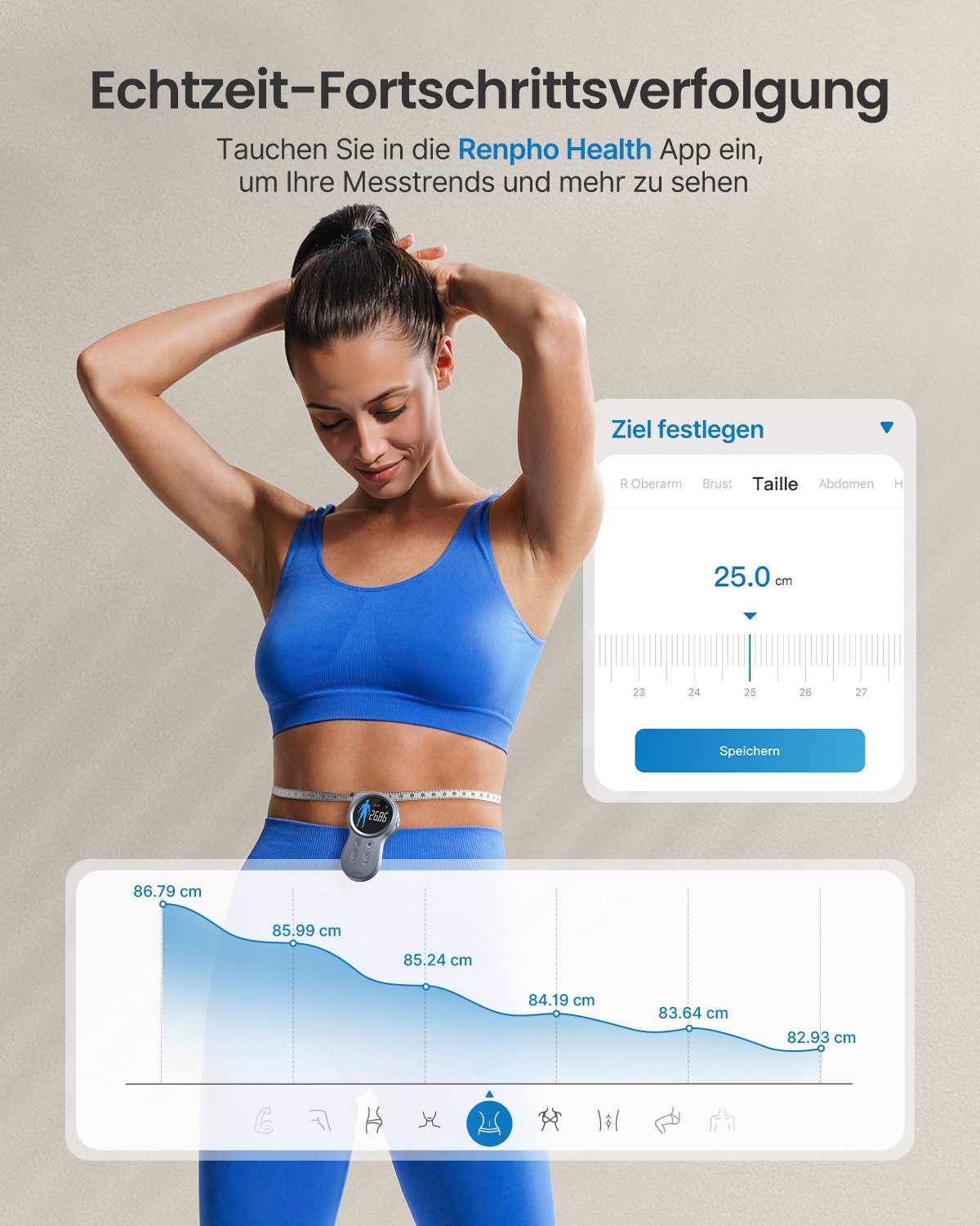 RENPHO Körpermaßband Smart Tape Measure Plus R-Y002, Smartes Maßband mit App, flexiblen Messbereichen & Profilen. – Bild 5 von 5