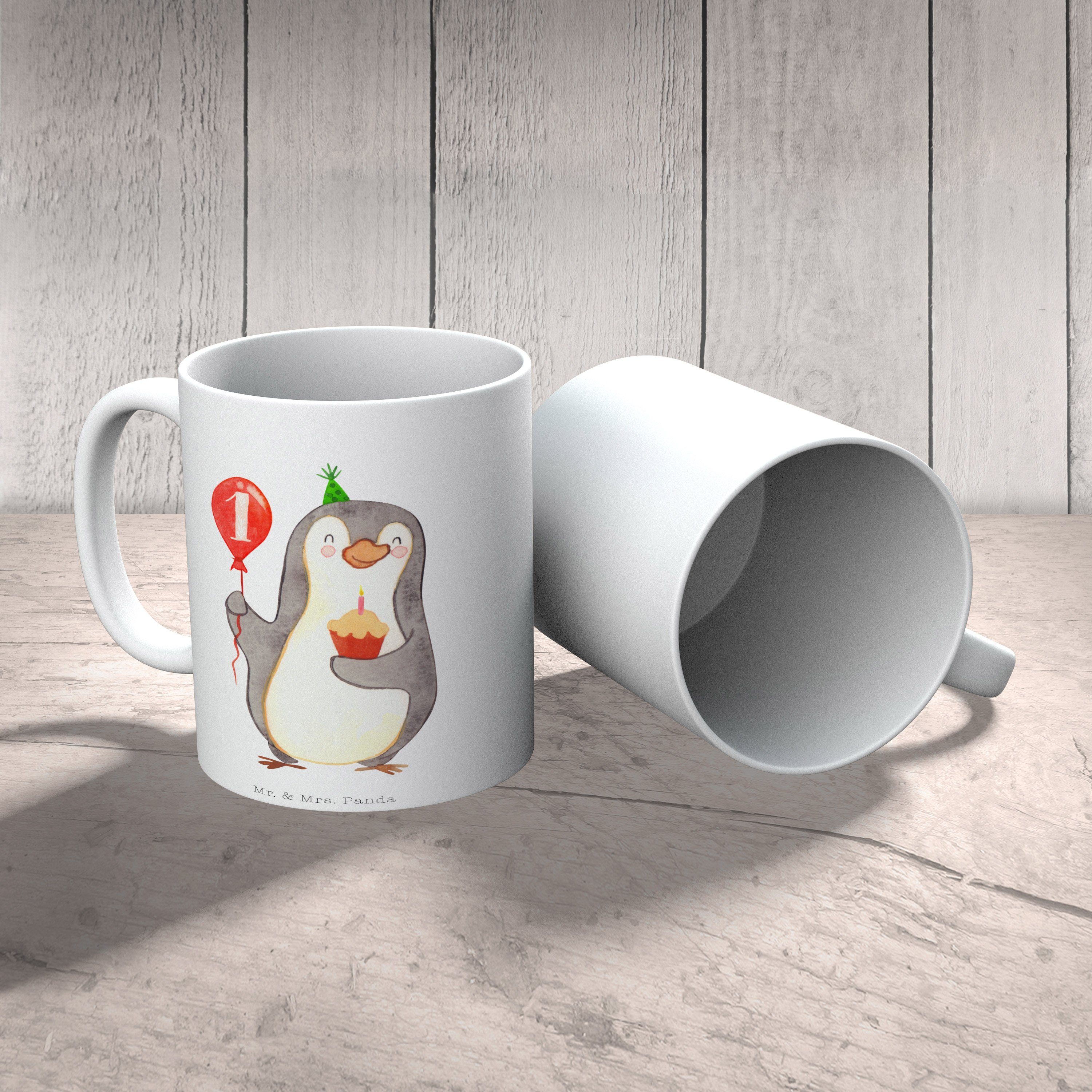 Pinguin Tasse Geburtstag Ha, - Tasse Luftballon & Mrs. Mr. 1. Keramik Geschenk, Sprüche, - Weiß Panda