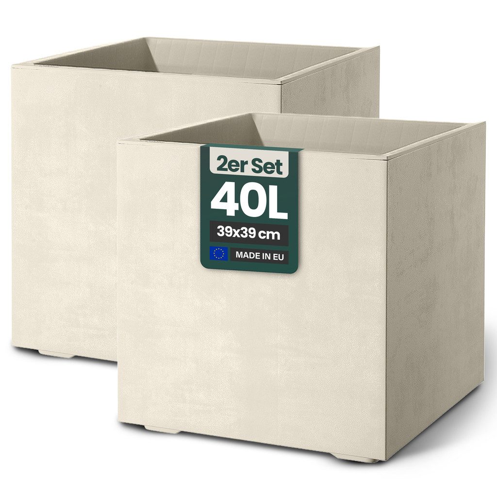 Kreher Pflanzkübel 'Millennium' aus Kunststoff 40 Liter, eckig, 2 Stück (Farbe wählbar)