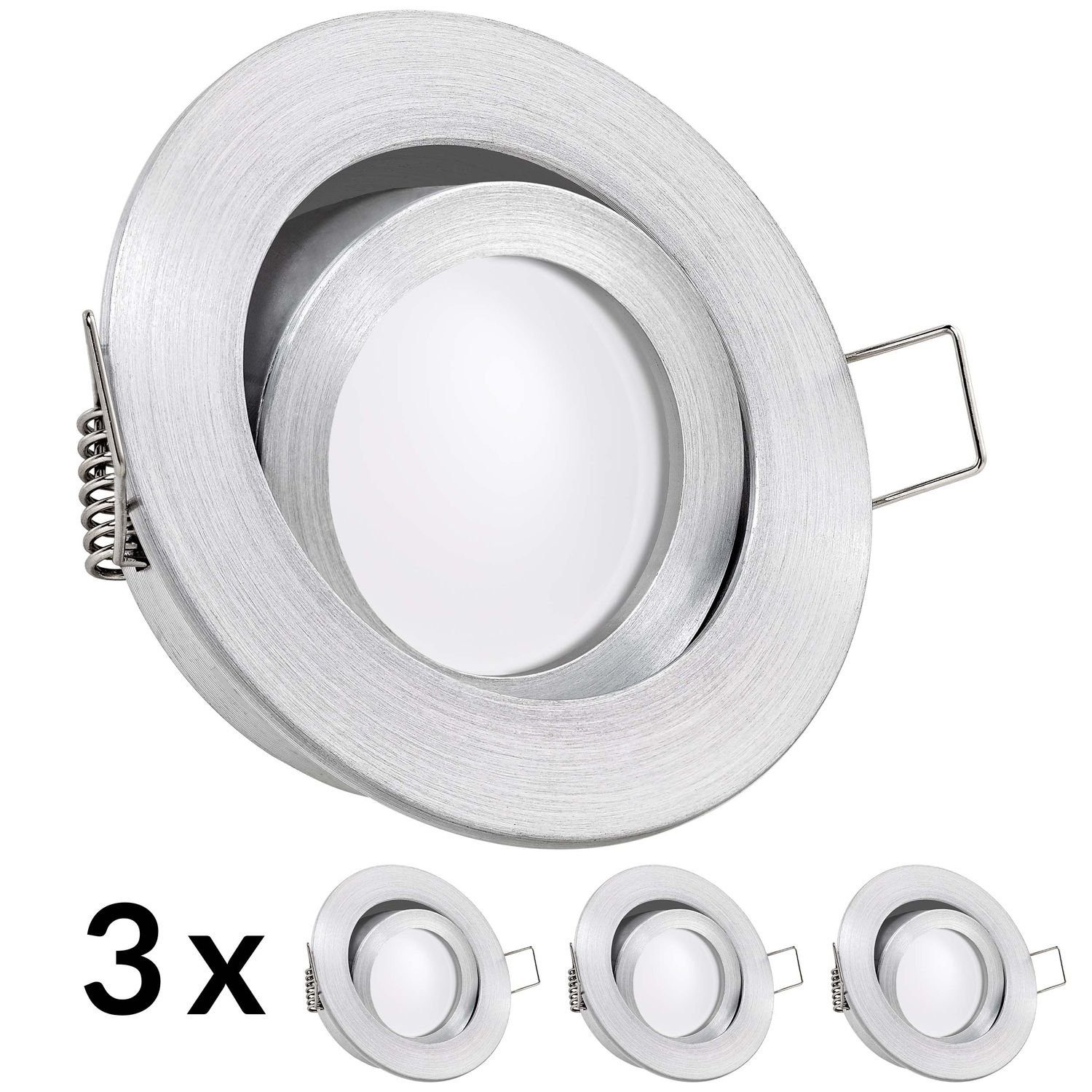 extra Einbaustrahler LED flach in aluminium LED matt LEDANDO mit Set 5W 3er Leucht Einbaustrahler