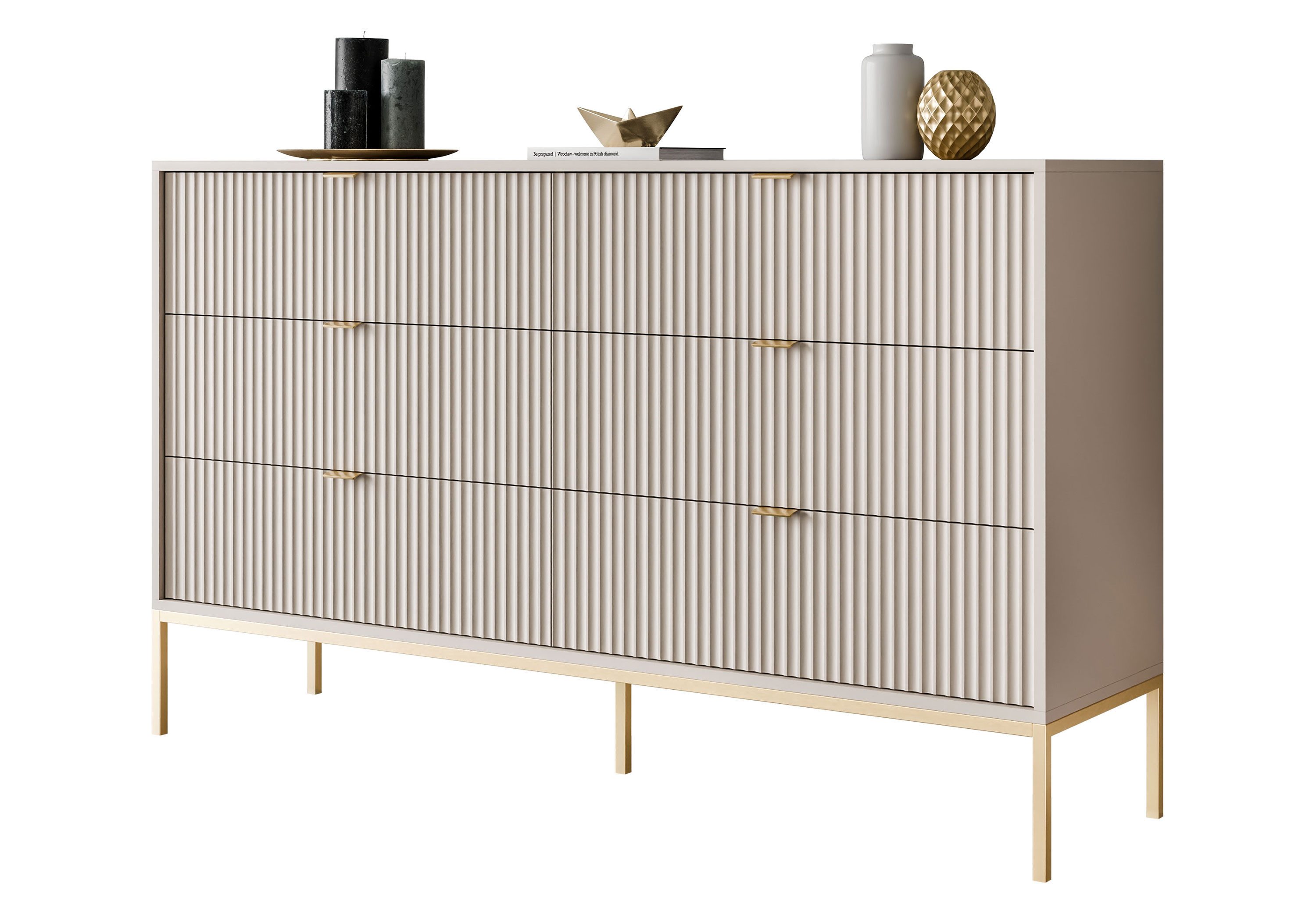Lookway Kommode CORTADO GOLD KS154 mit Schubladen, 154x39x91 cm