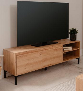 Finori Lowboard Korsika (TV Unterschrank in Eiche Artisan, 150 x 49 cm), mit Metallfüßen in schwarz, und viel Stauraum