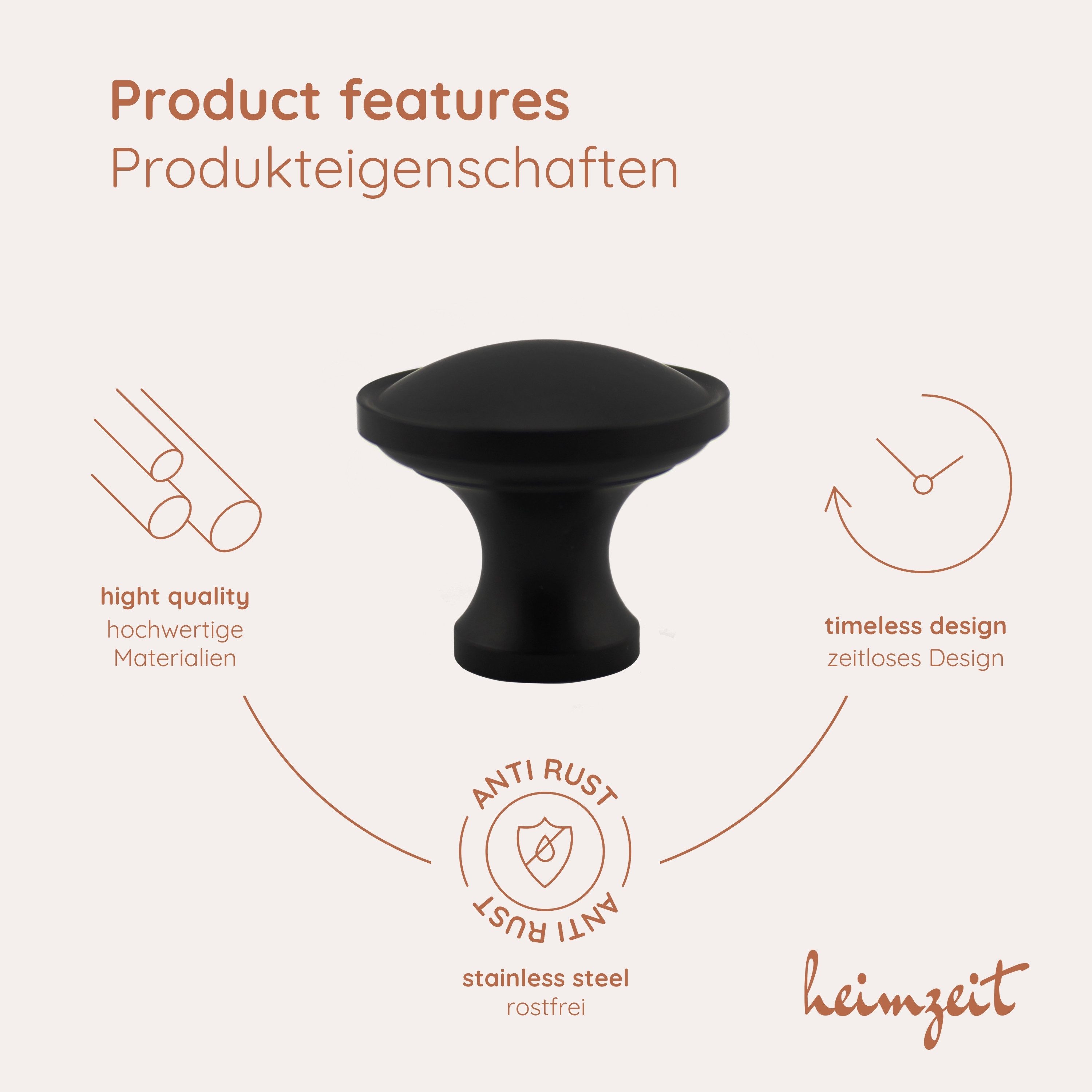 heimzeit Möbelgriff heimzeit Möbelknöpfe Rund groß (Set, 4-St), für Schubladen, Türen und Kommoden, inkl. Schraube