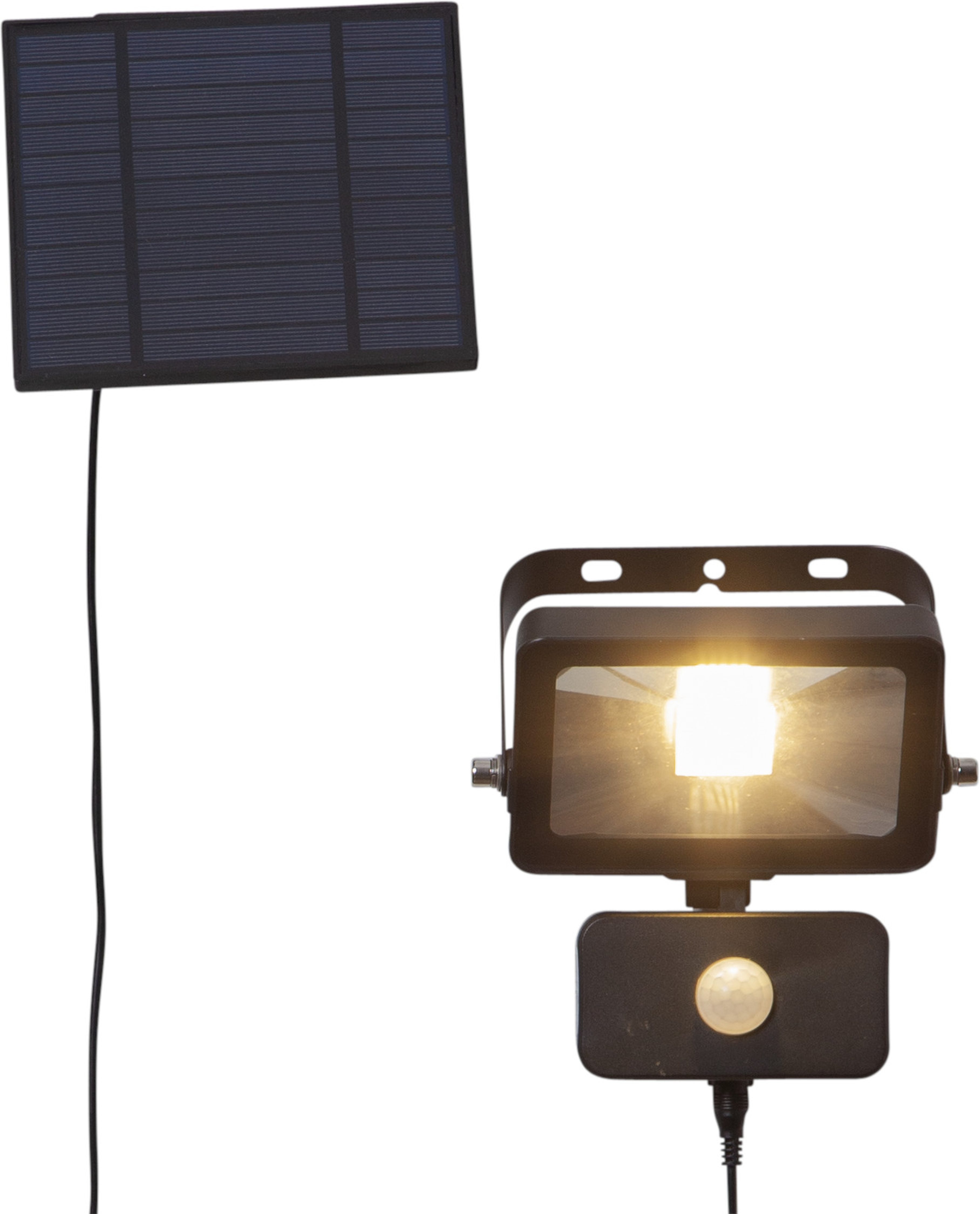 STAR TRADING LED Solarleuchte Solar-Spotlight Powerspot, Bewegungsmelder, LED fest integriert, Warmweiß, PIR- und Dämmerungssensor, bis zu 800lm bei Bewegung, 40lm Dauerlicht