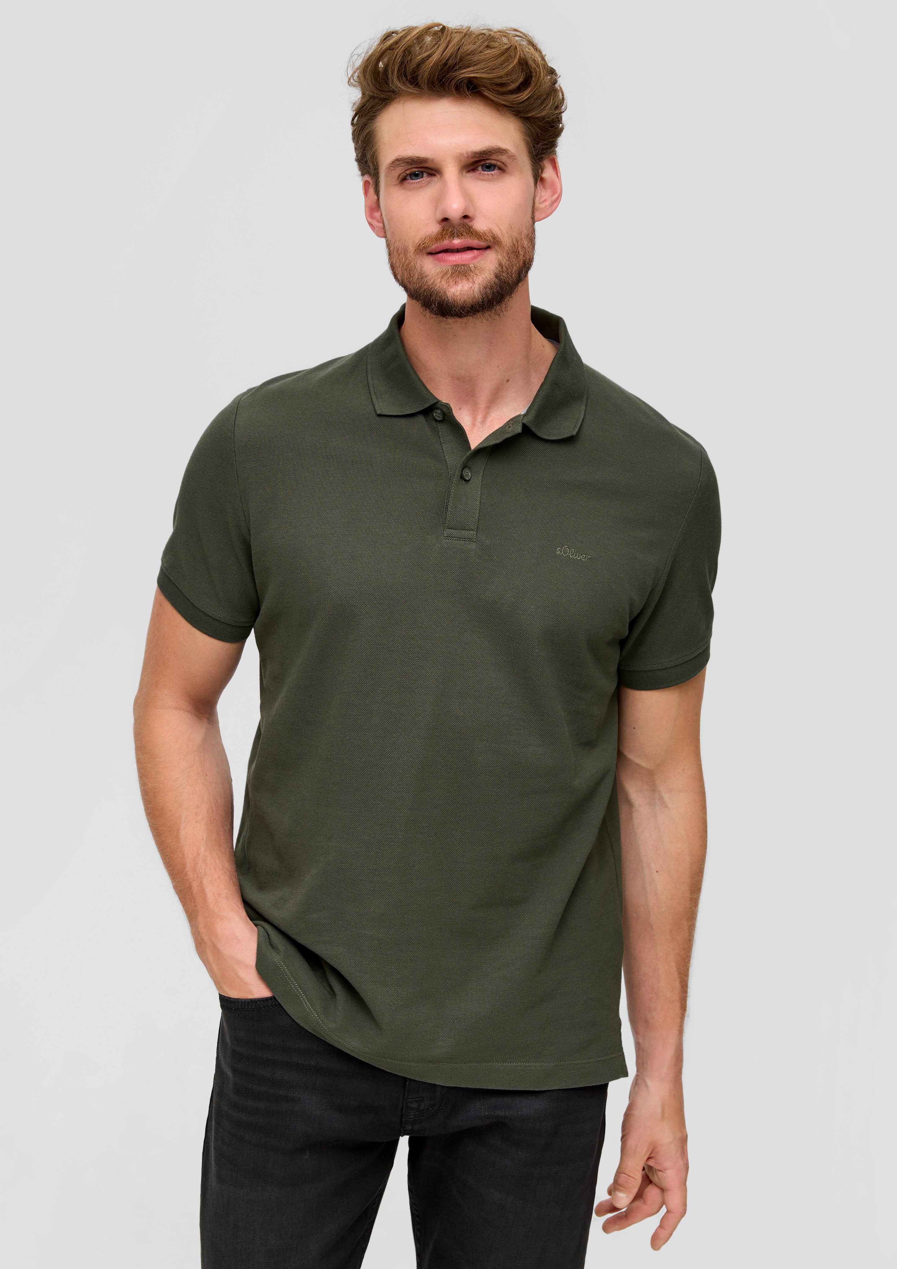 s.Oliver Kurzarmshirt Poloshirt aus Baumwollpiqué Logo günstig online kaufen