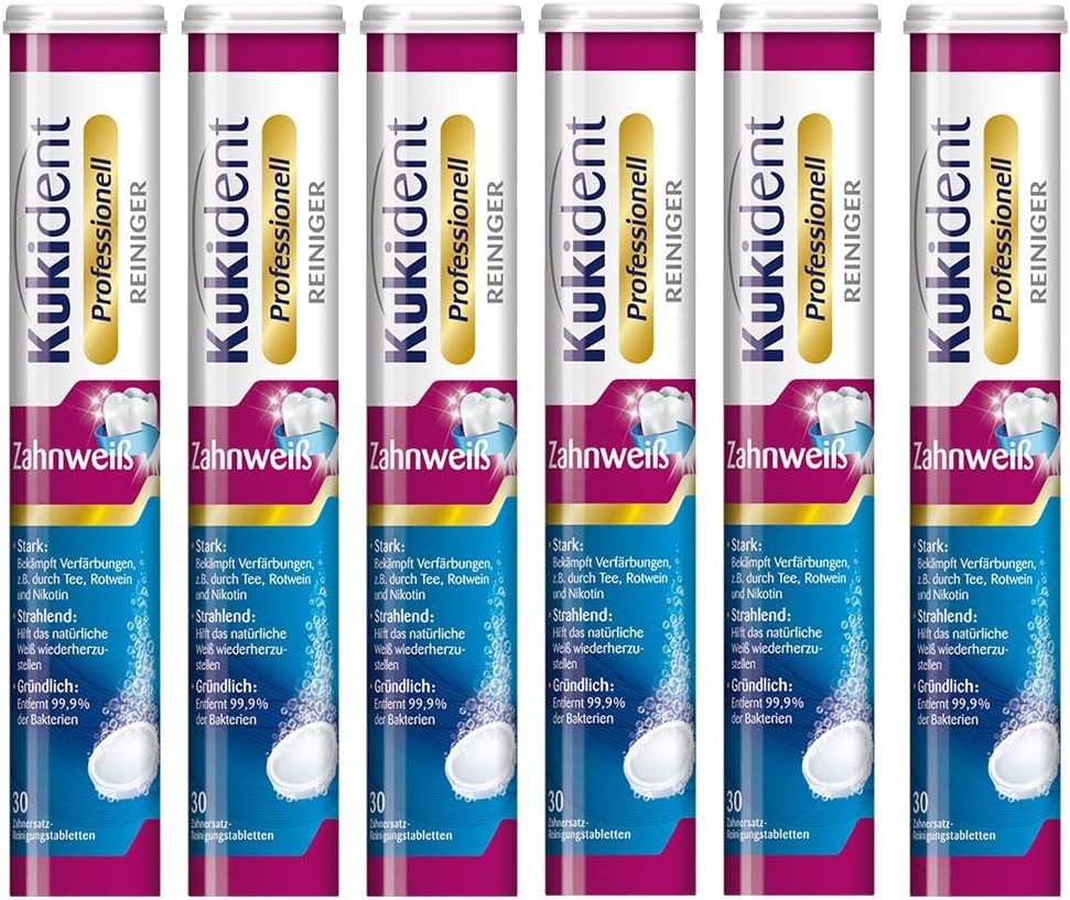 Kukident Professionell Zahnweiß Reinigungstabletten (Spar-Pack, [180-St. (6 x 30 St) Stark & Strahlend)