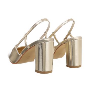 Ital-Design Damen Abendschuhe Elegant Schnürpumps Blockabsatz High Heel Pumps in Gold