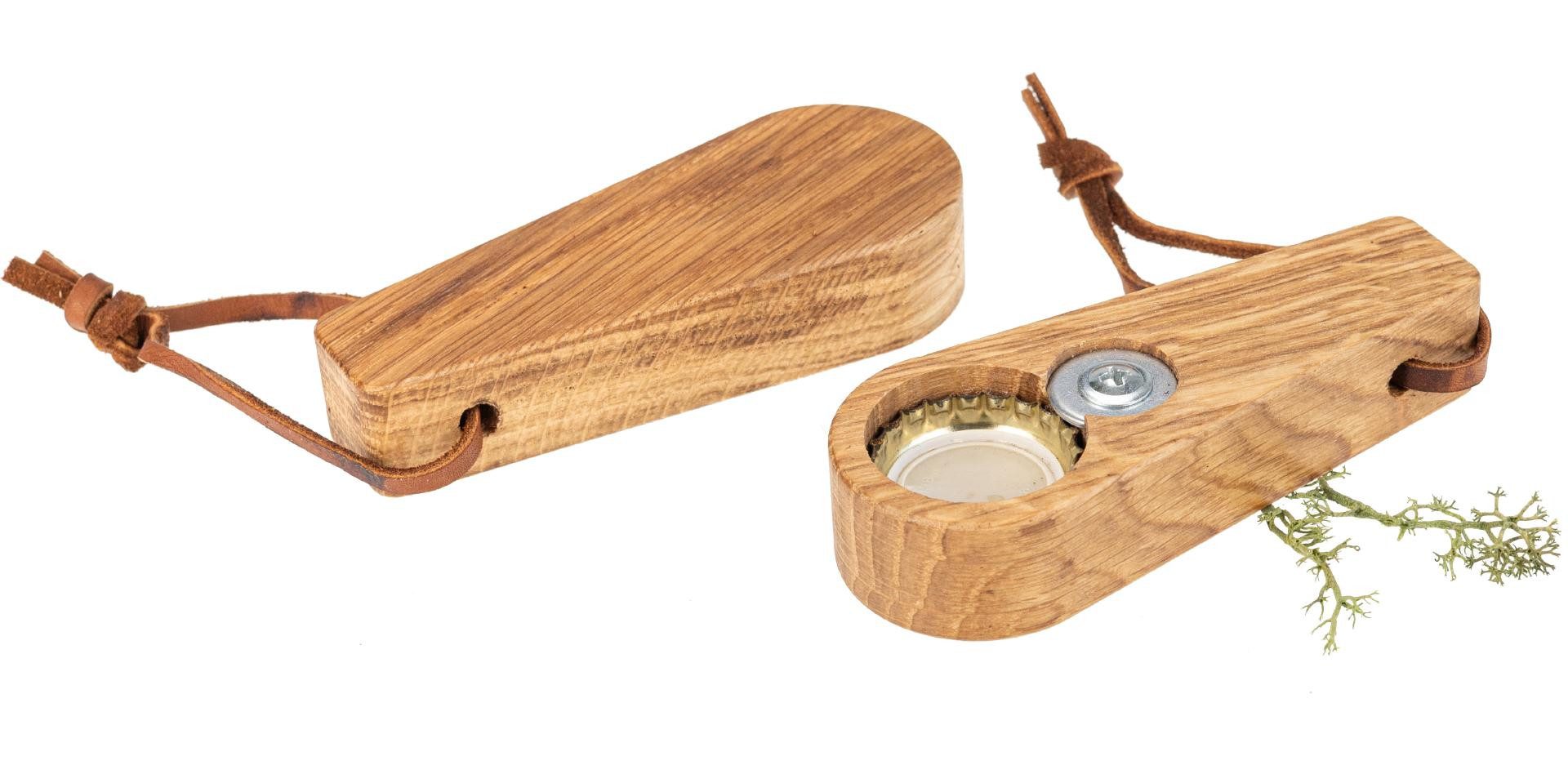 Holz Frank Flaschenöffner Edler Holz Flaschenöffner aus Eiche geölt mit Lederband