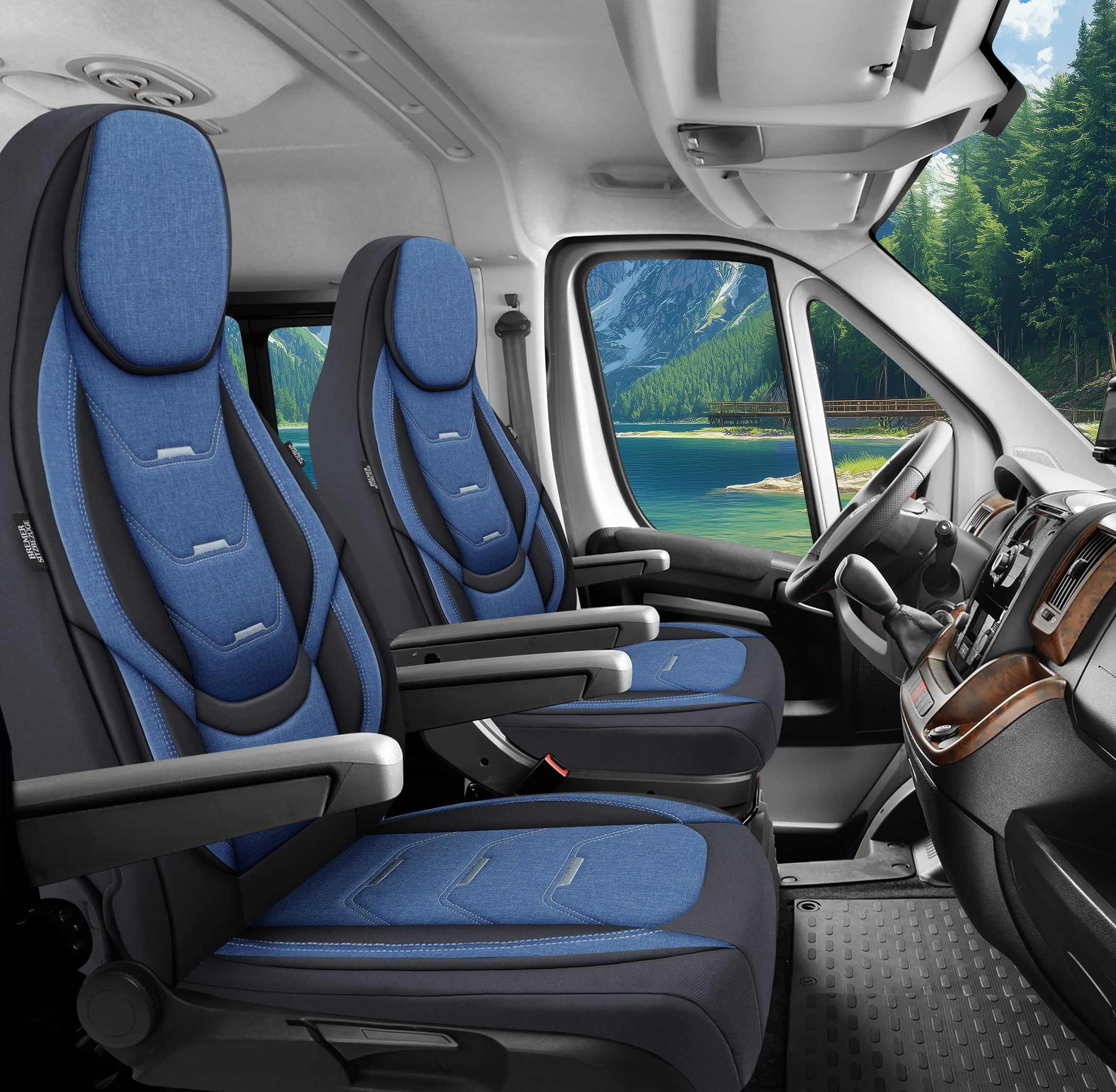 BREMER SITZBEZÜGE Autositzbezug für für Chausson Kastenwagen Van (H6), Set, Schonbezüge Sitzbezüge Fahrer und Beifahrer, in Schwarz/Blau